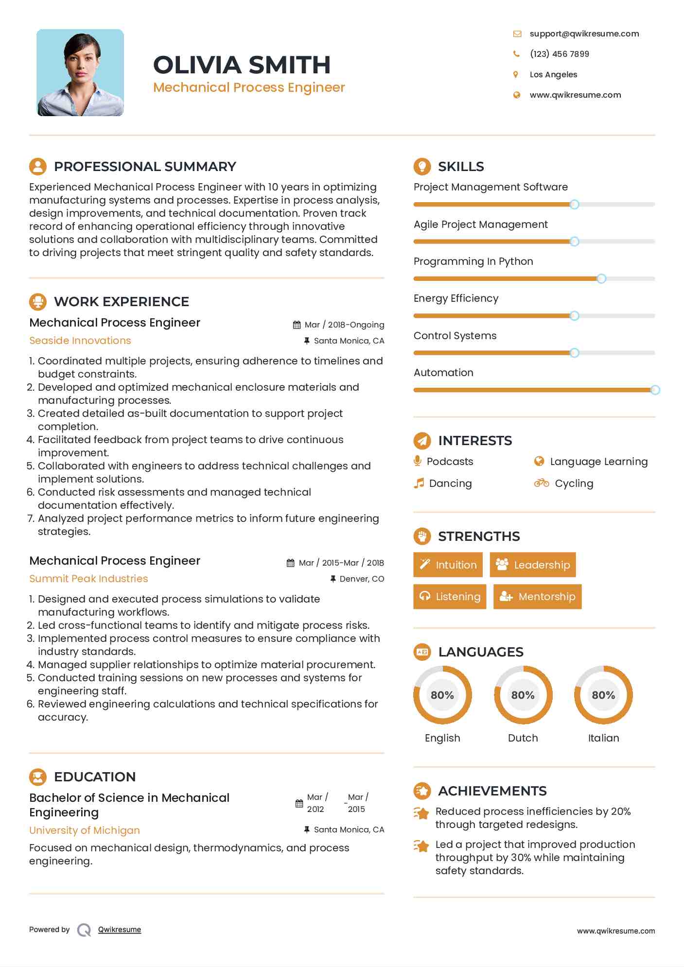 Mechanical Process Engineer Resume Format