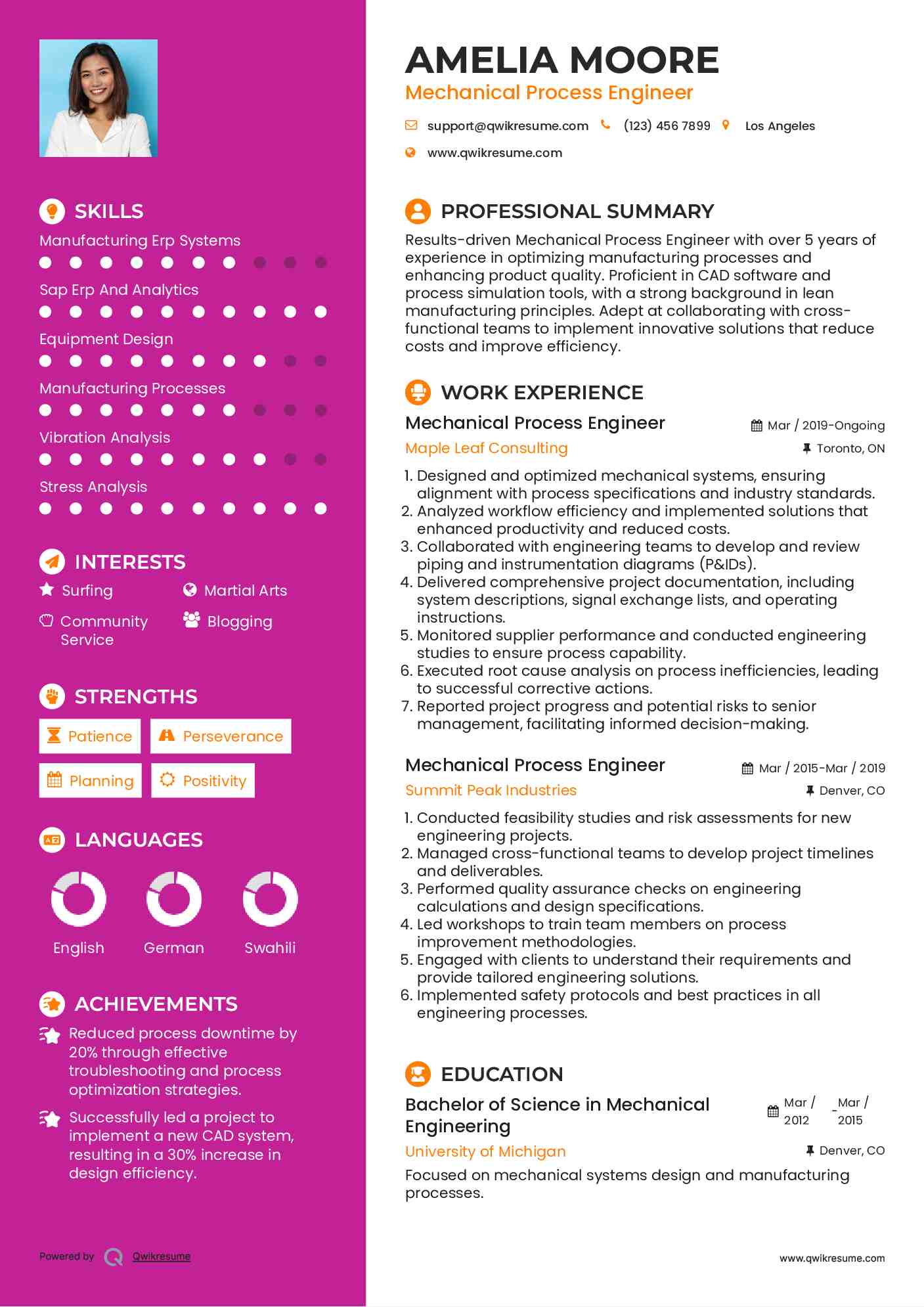 Mechanical Process Engineer Resume Format
