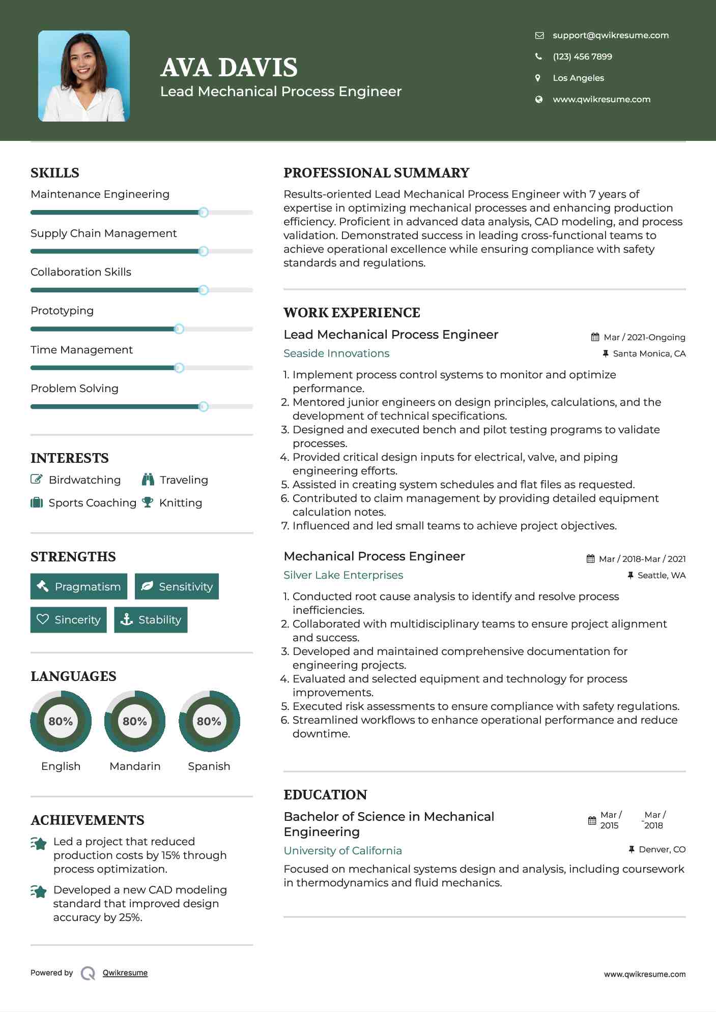 Lead Mechanical Process Engineer Resume Model