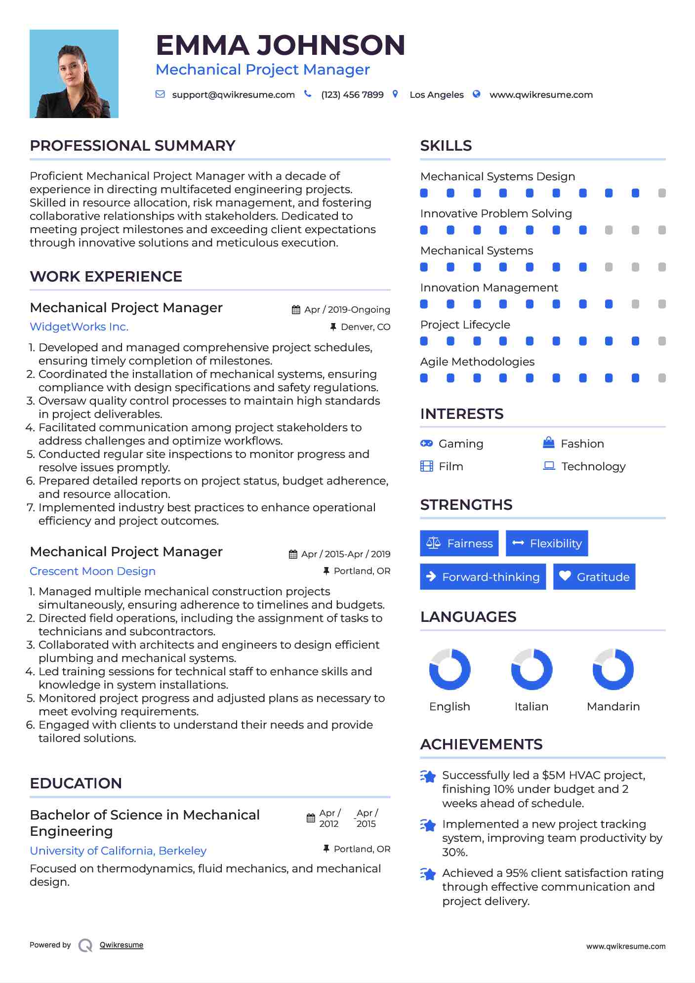 Mechanical Project Manager Resume Example