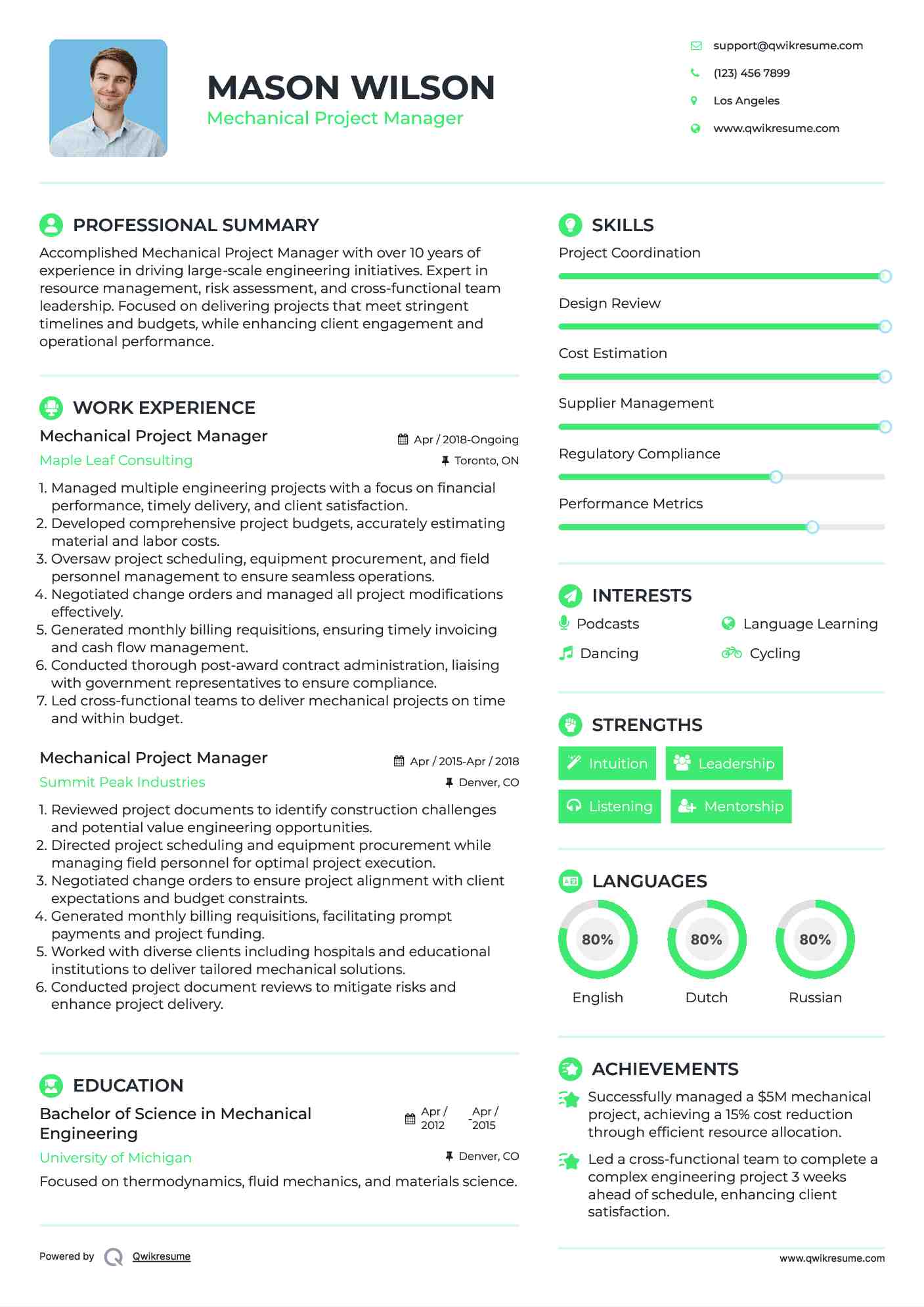 Mechanical Project Manager Resume Sample