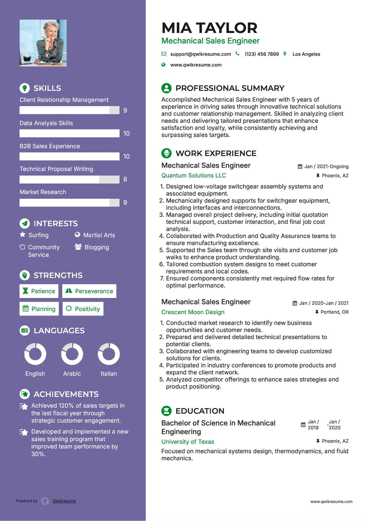 Mechanical Sales Engineer Resume Model