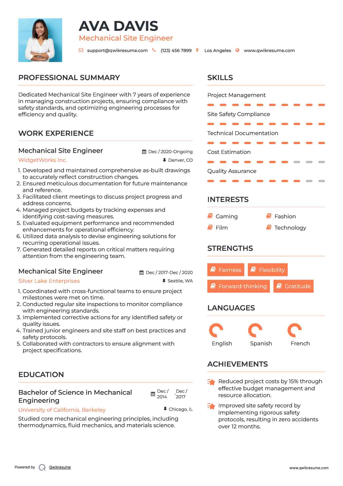 Mechanical Site Engineer Resume Model