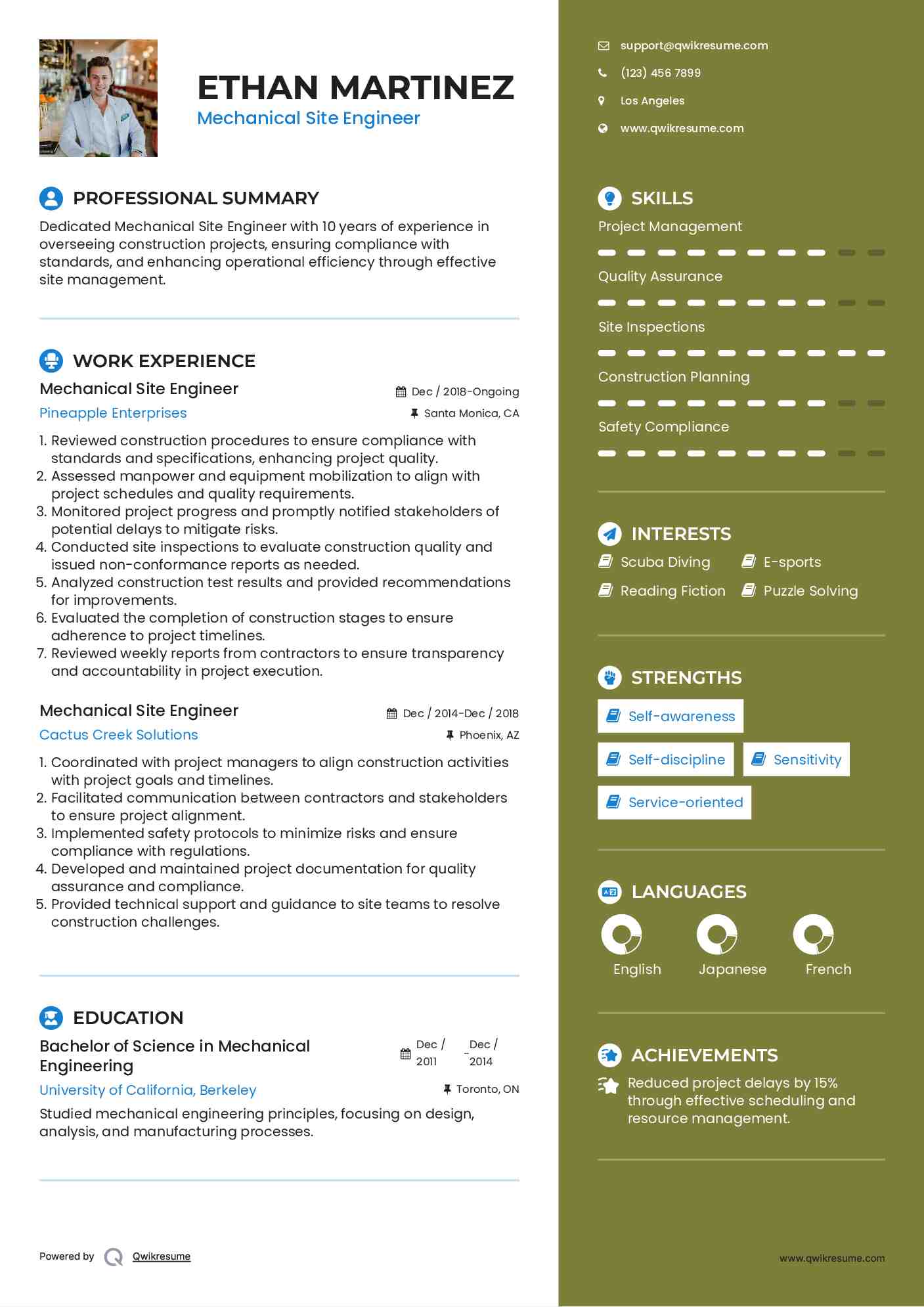 Mechanical Site Engineer Resume Format