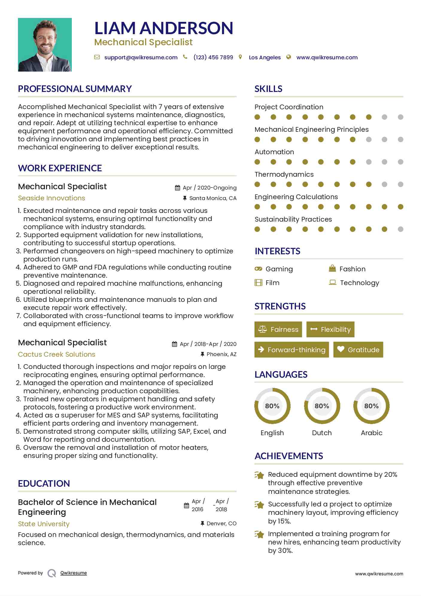 Mechanical Specialist Resume Format