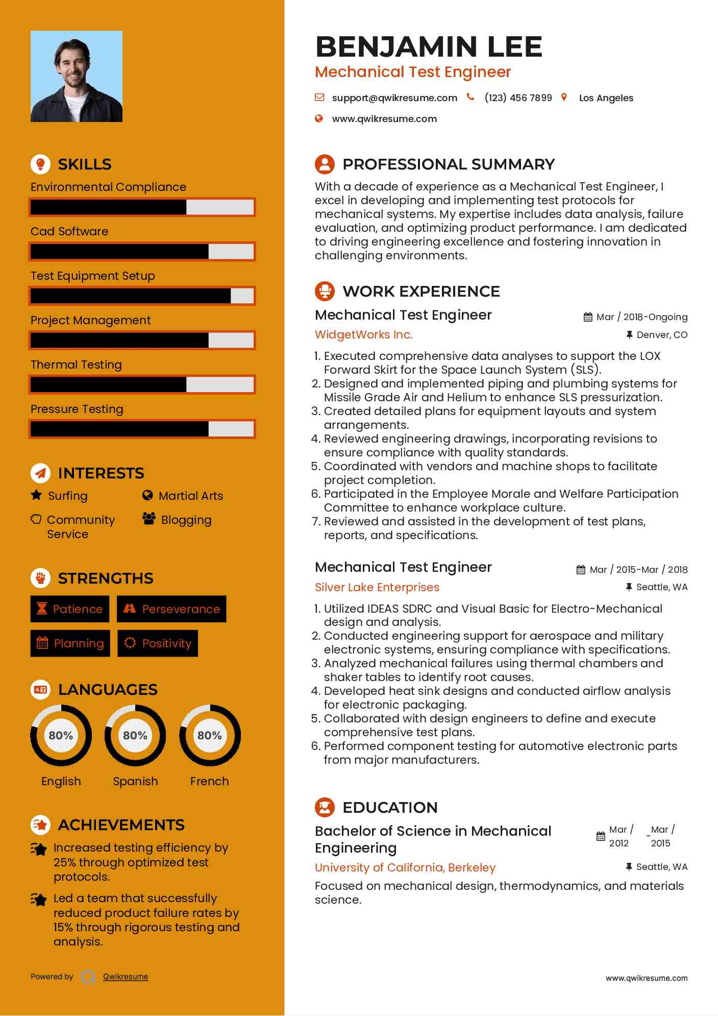 Mechanical Test Engineer Resume Samples QwikResume