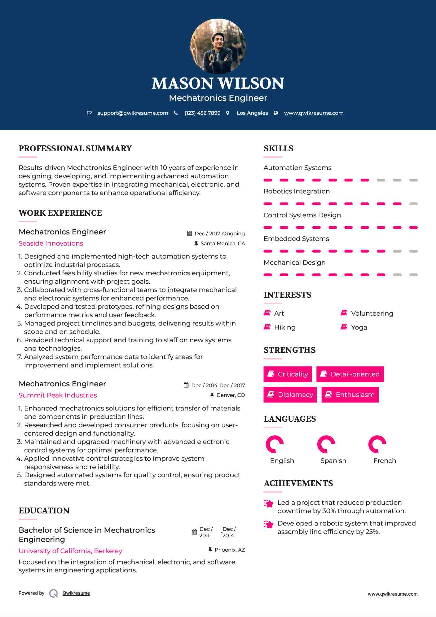 Mechatronics Engineer Resume Format