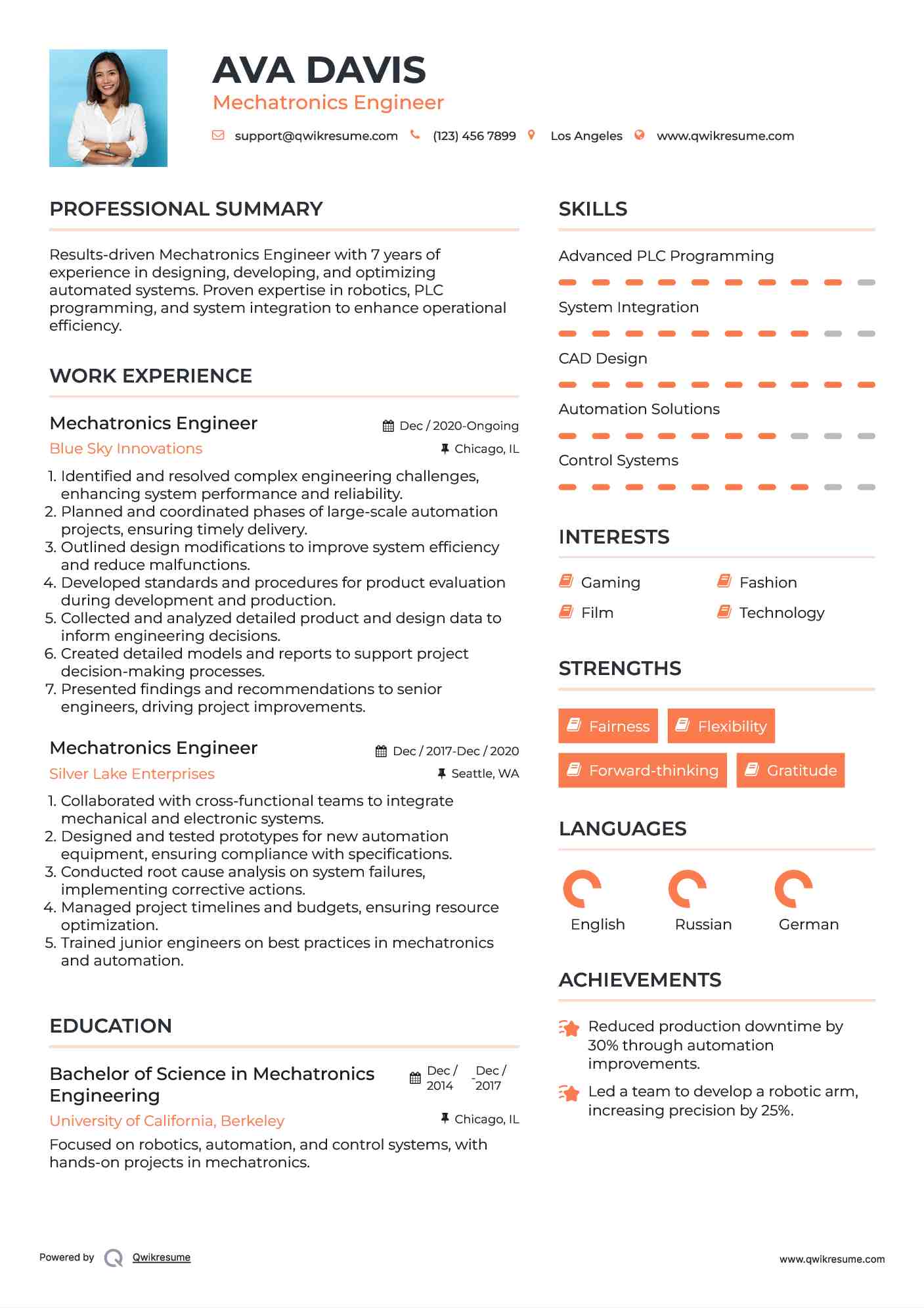 Mechatronics Engineer Resume Format