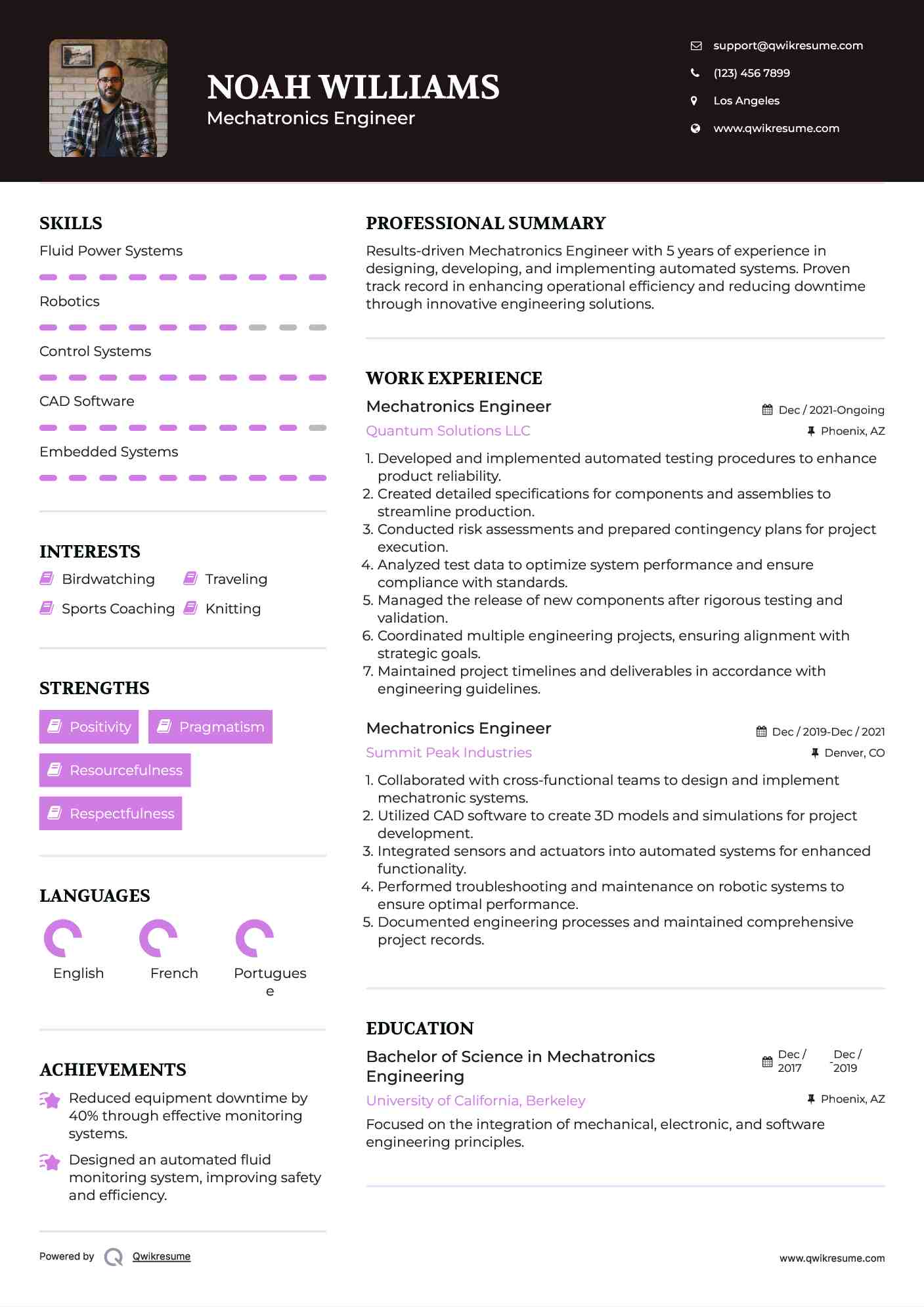 Mechatronics Engineer Resume Format