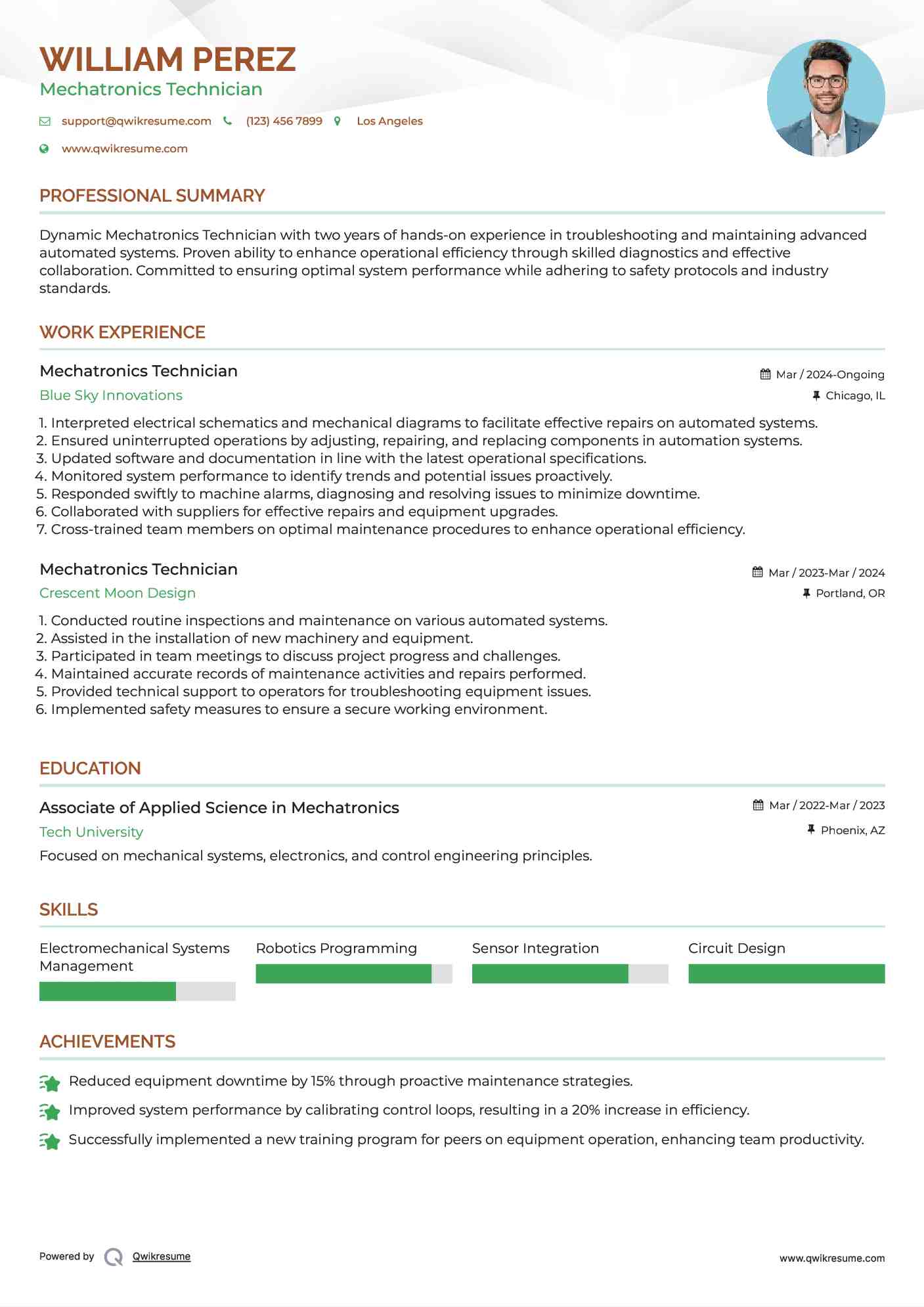 Mechatronics Technician Resume Model