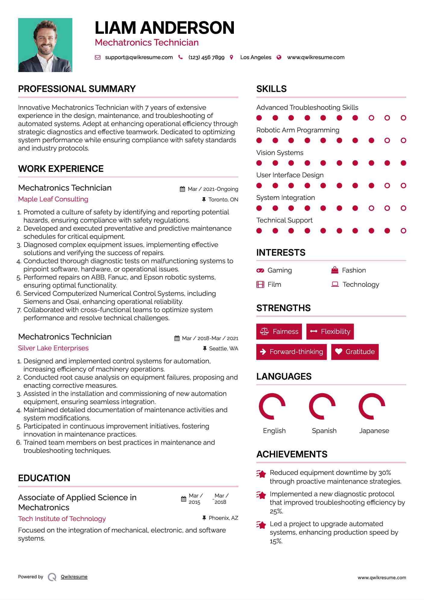 Mechatronics Technician Resume Sample