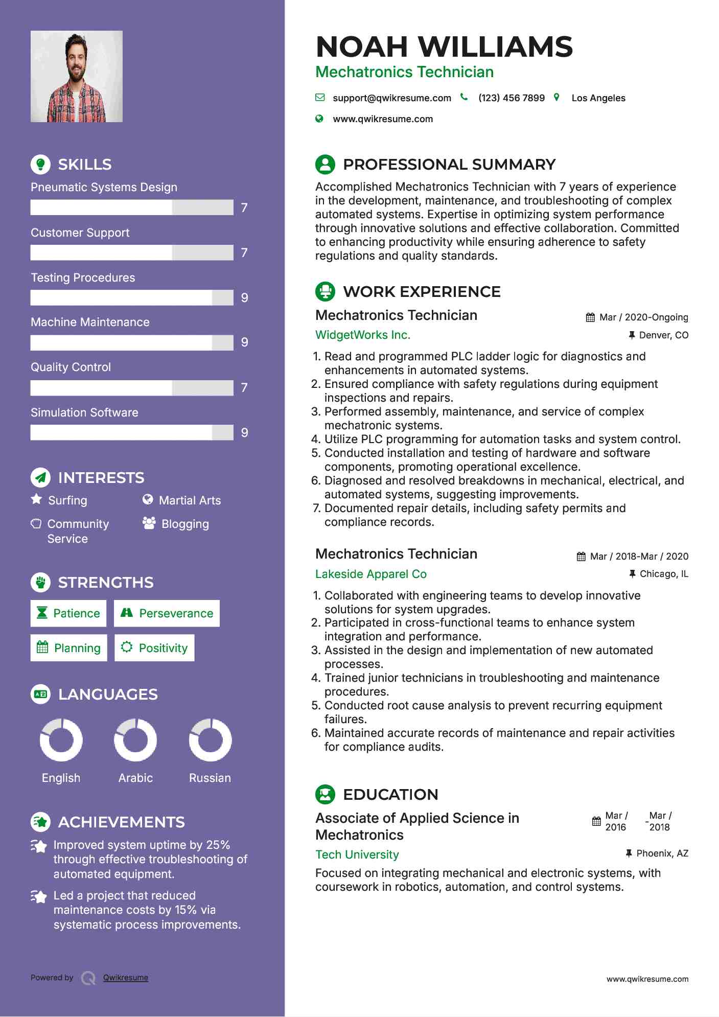 Mechatronics Technician Resume Sample