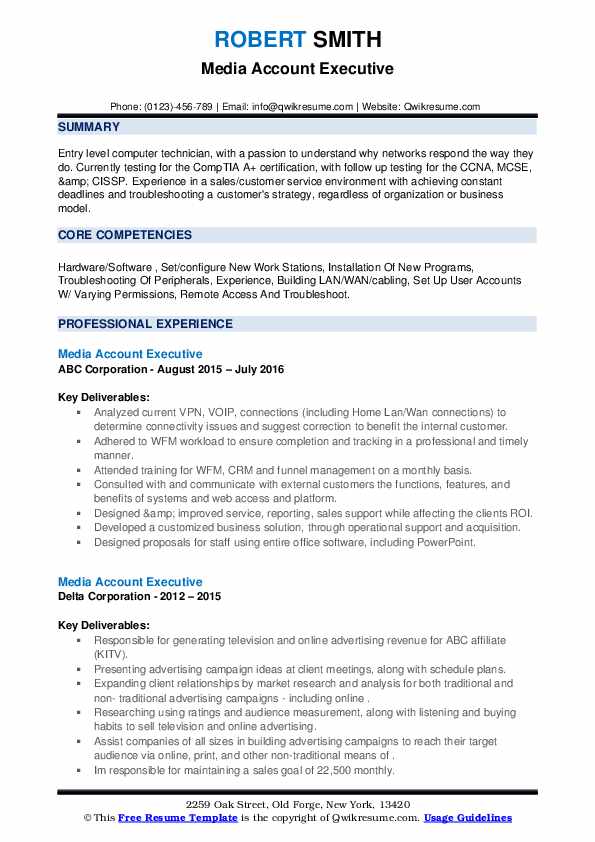 Media Account Executive Resume Samples QwikResume