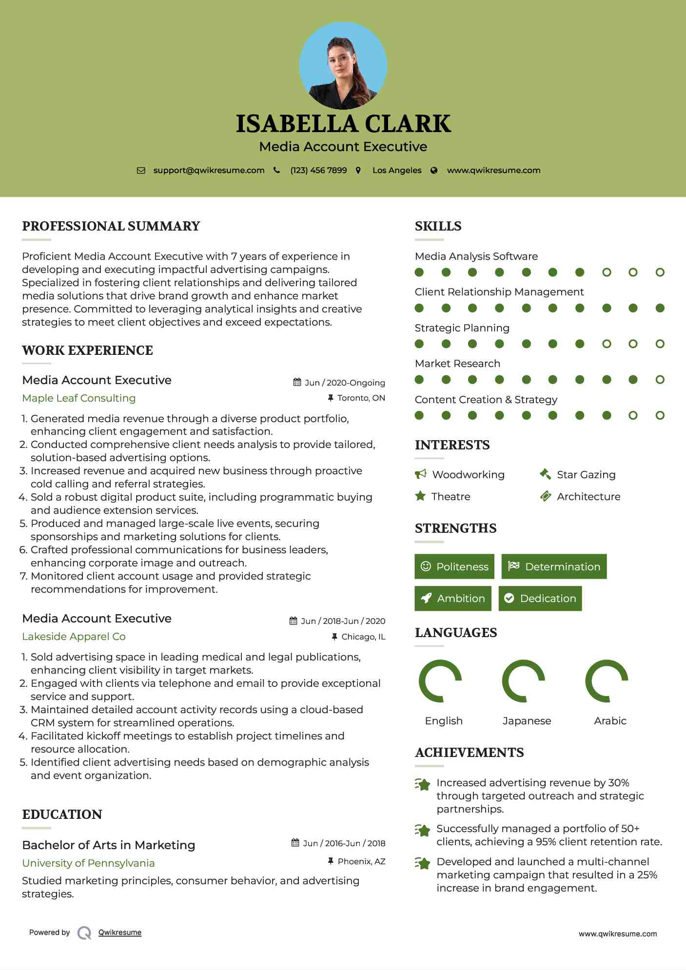 Media Account Executive Resume Template