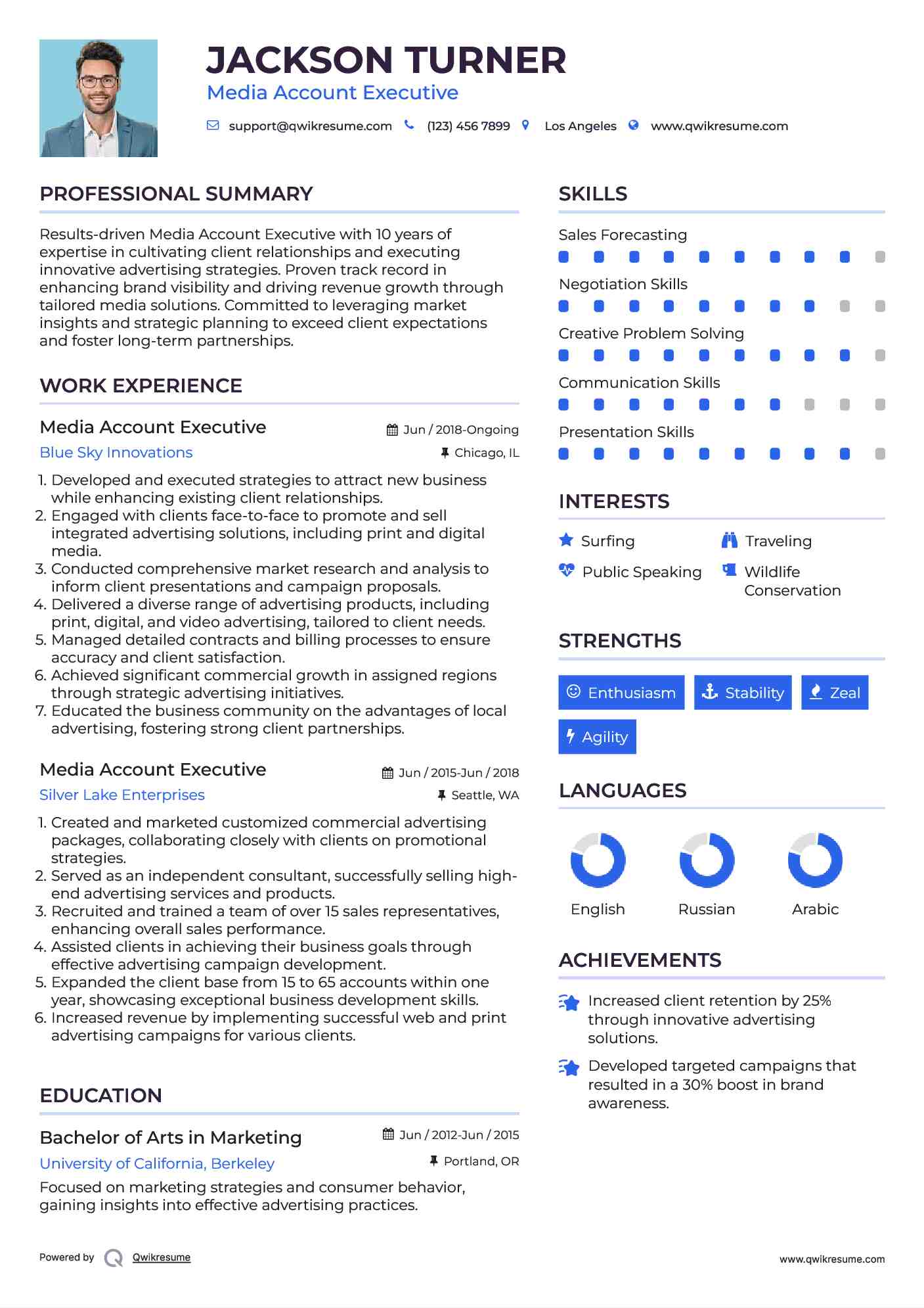 Media Account Executive Resume Sample