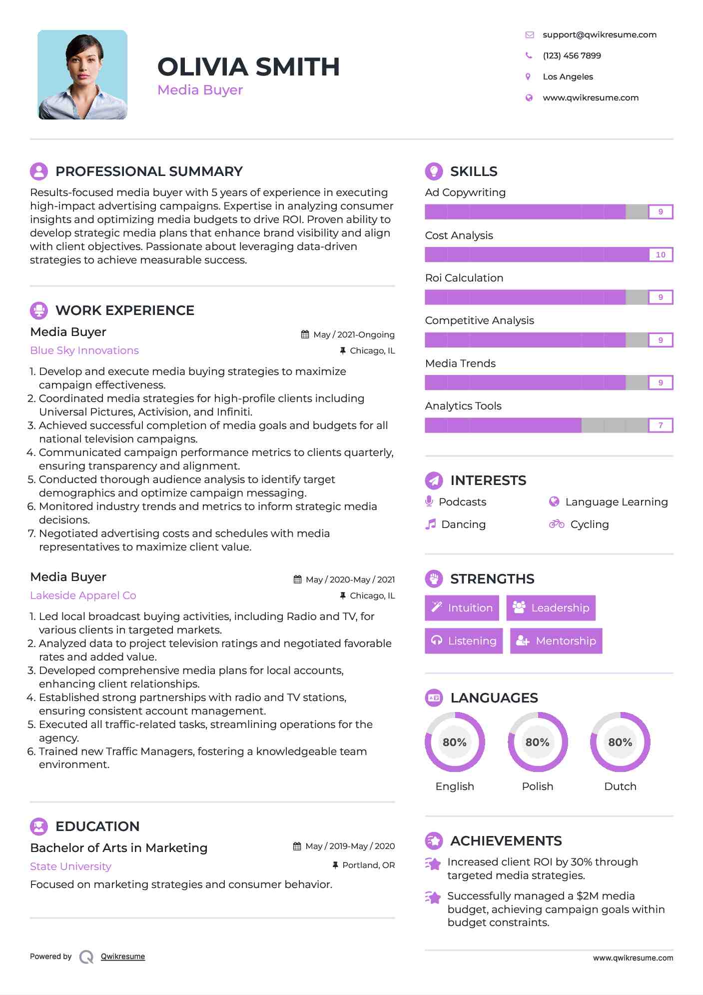 Media Buyer Resume Samples QwikResume
