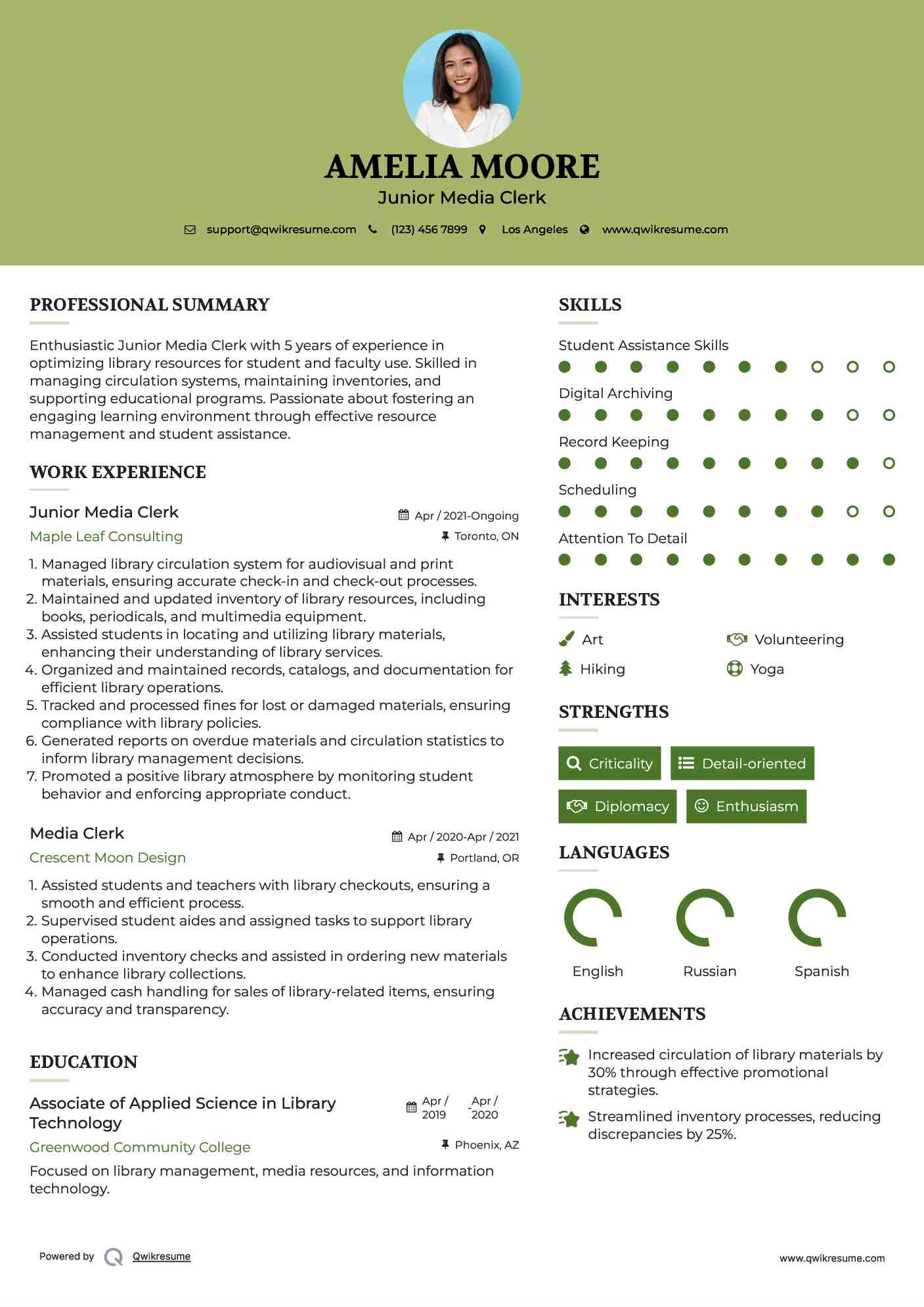 Media Clerk Resume Samples QwikResume