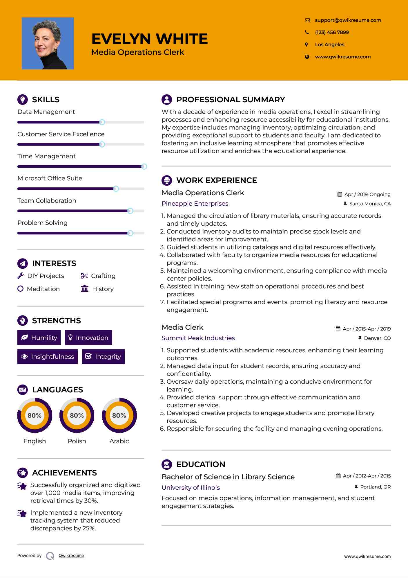 Media Operations Clerk Resume Template