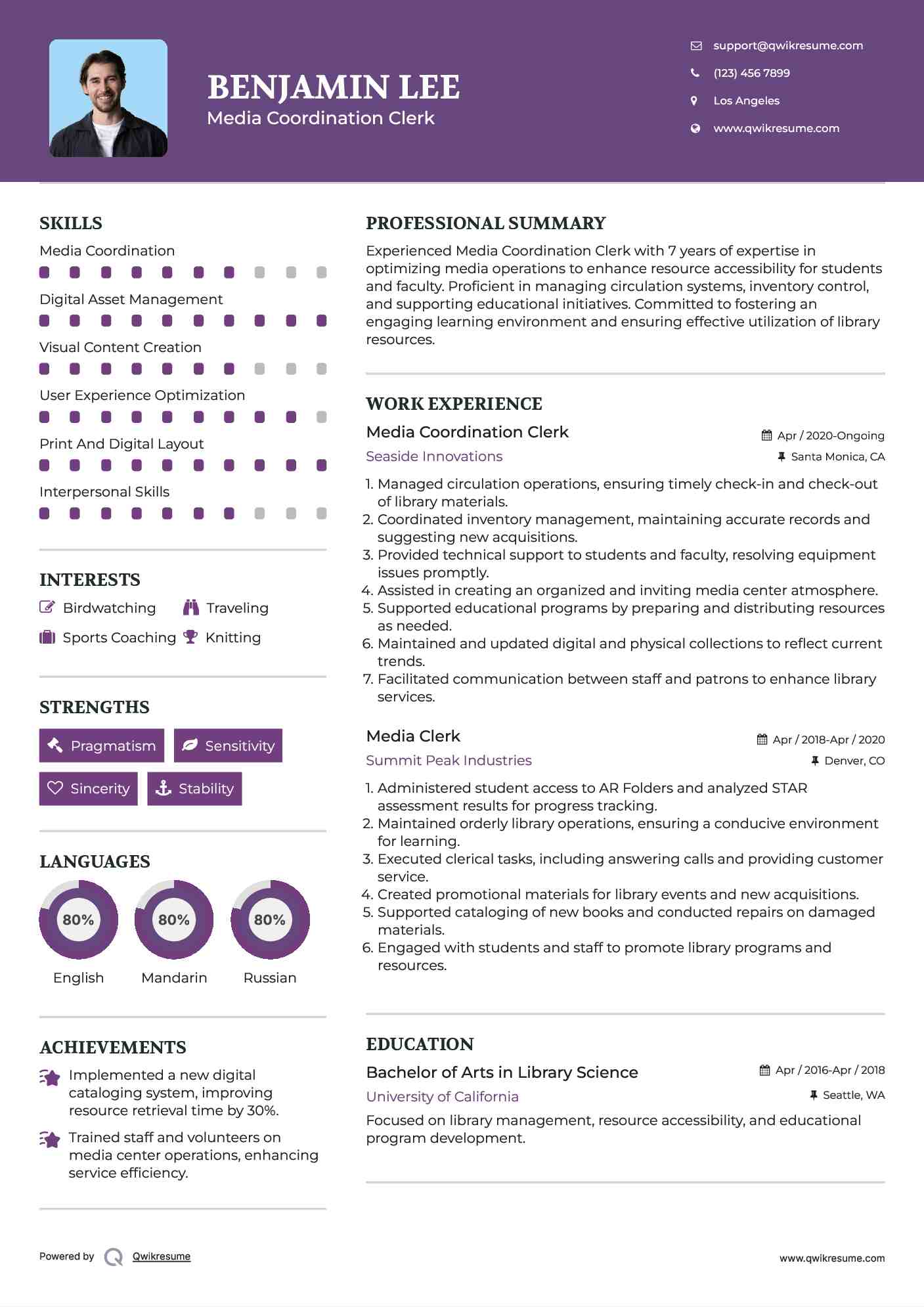 Media Clerk Resume Samples QwikResume