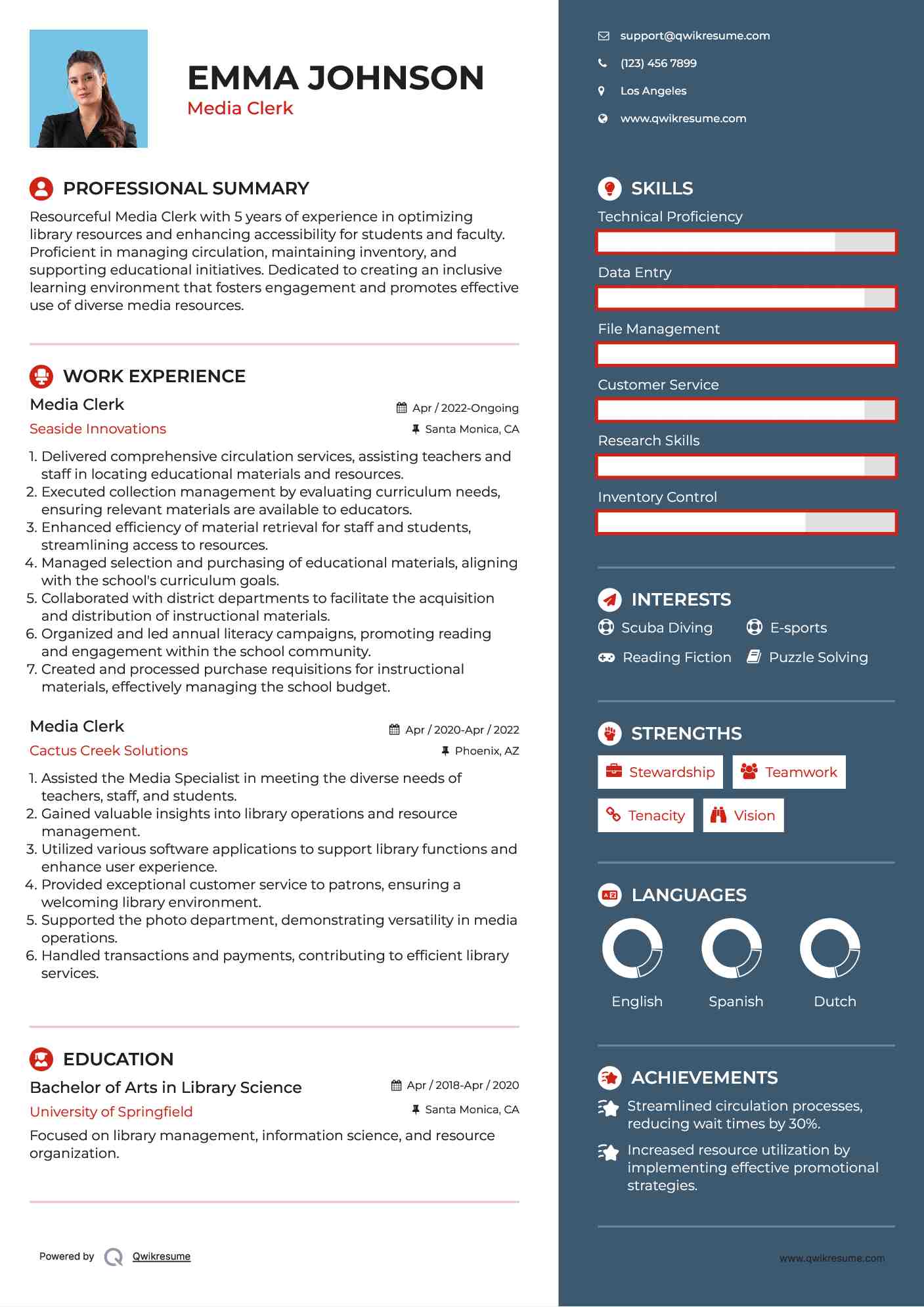 Media Clerk Resume Samples QwikResume