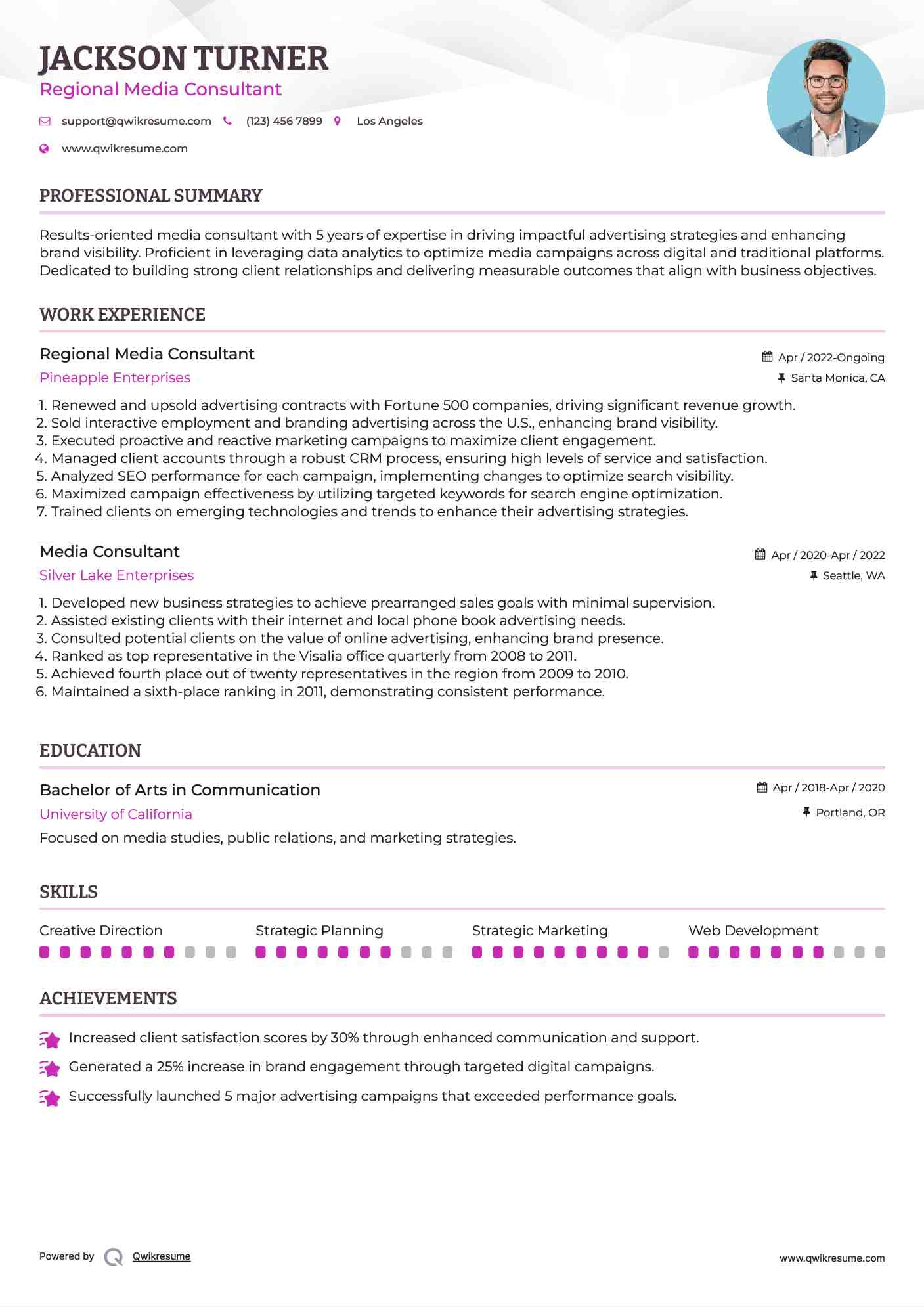 Regional Media Consultant Resume Template