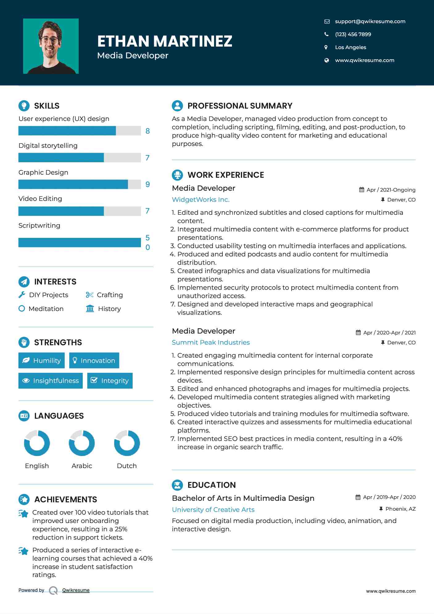 Media Developer Resume Format
