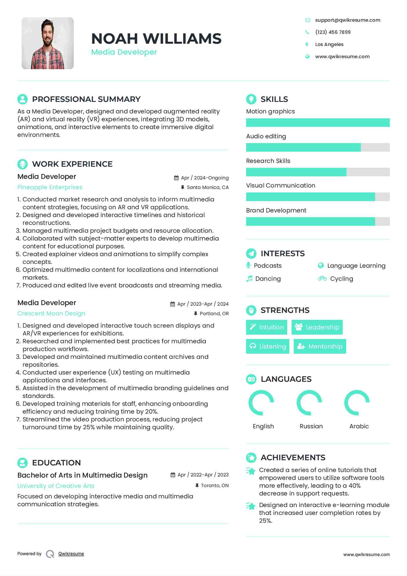 Media Developer Resume Model
