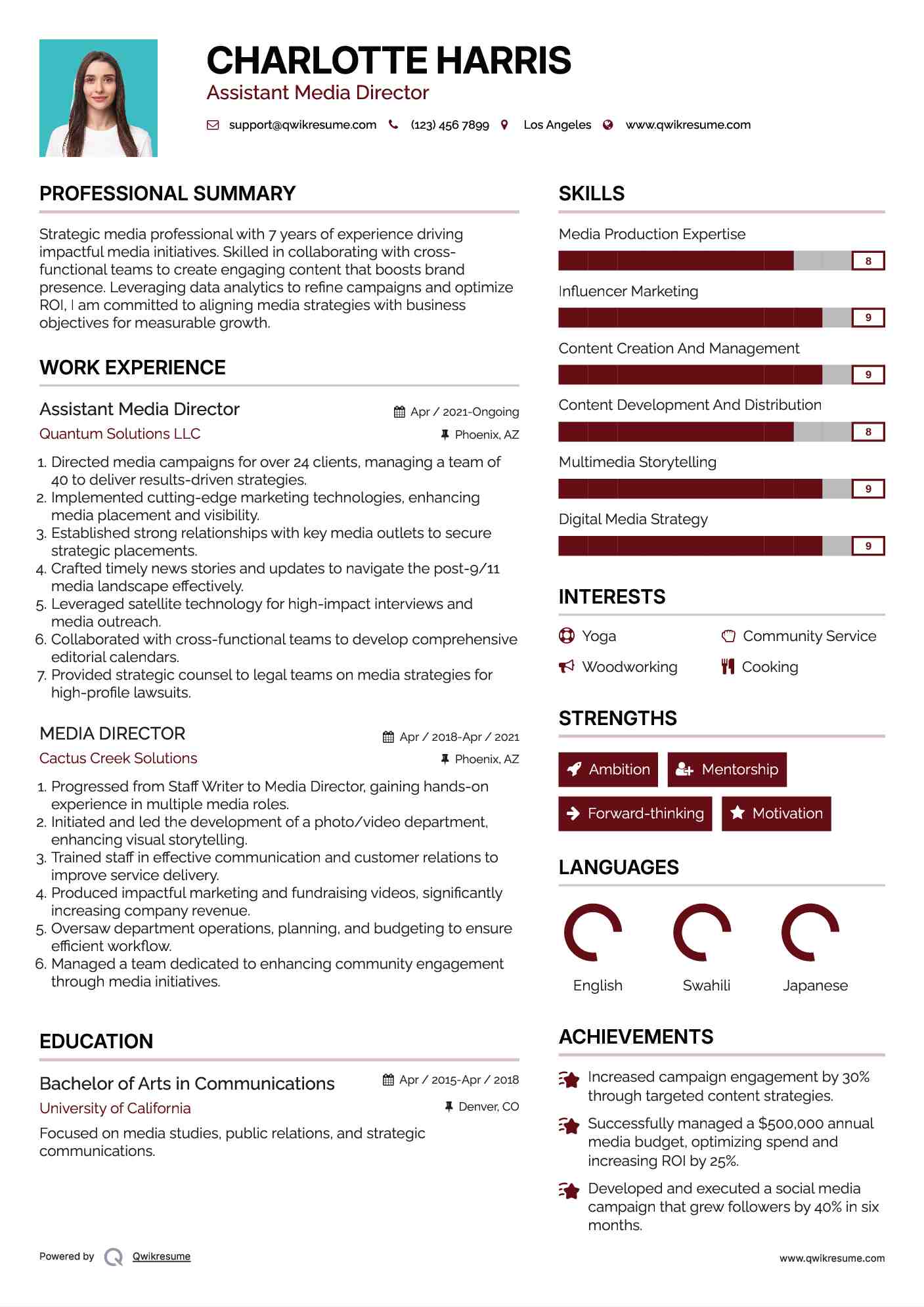 Assistant Media Director Resume Format
