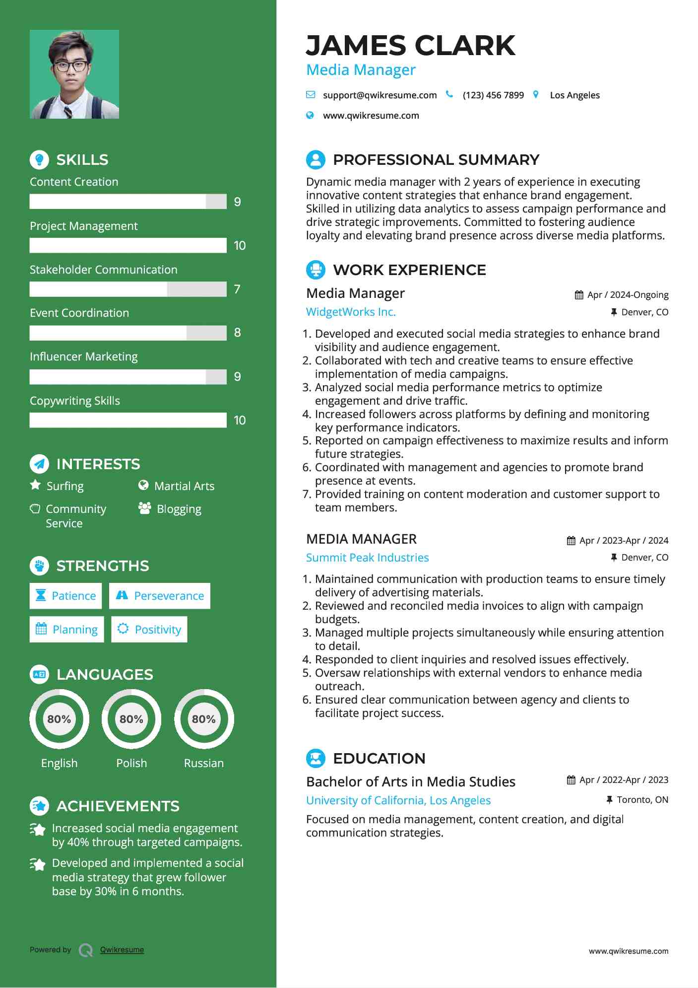 Media Manager Resume Template