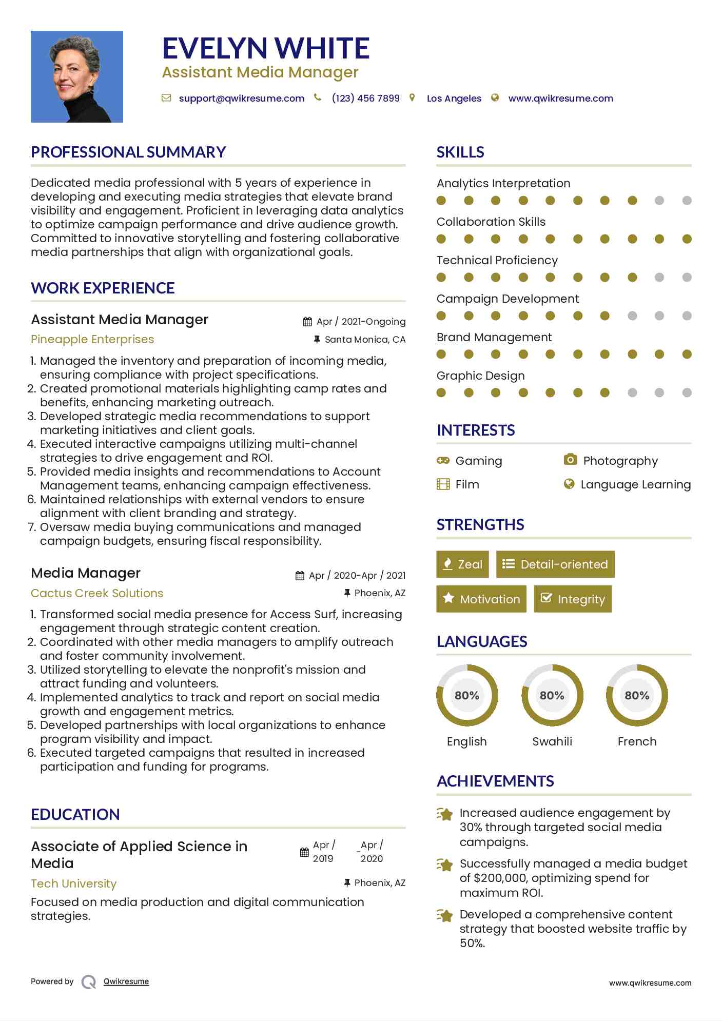 Assistant Media Manager Resume Format