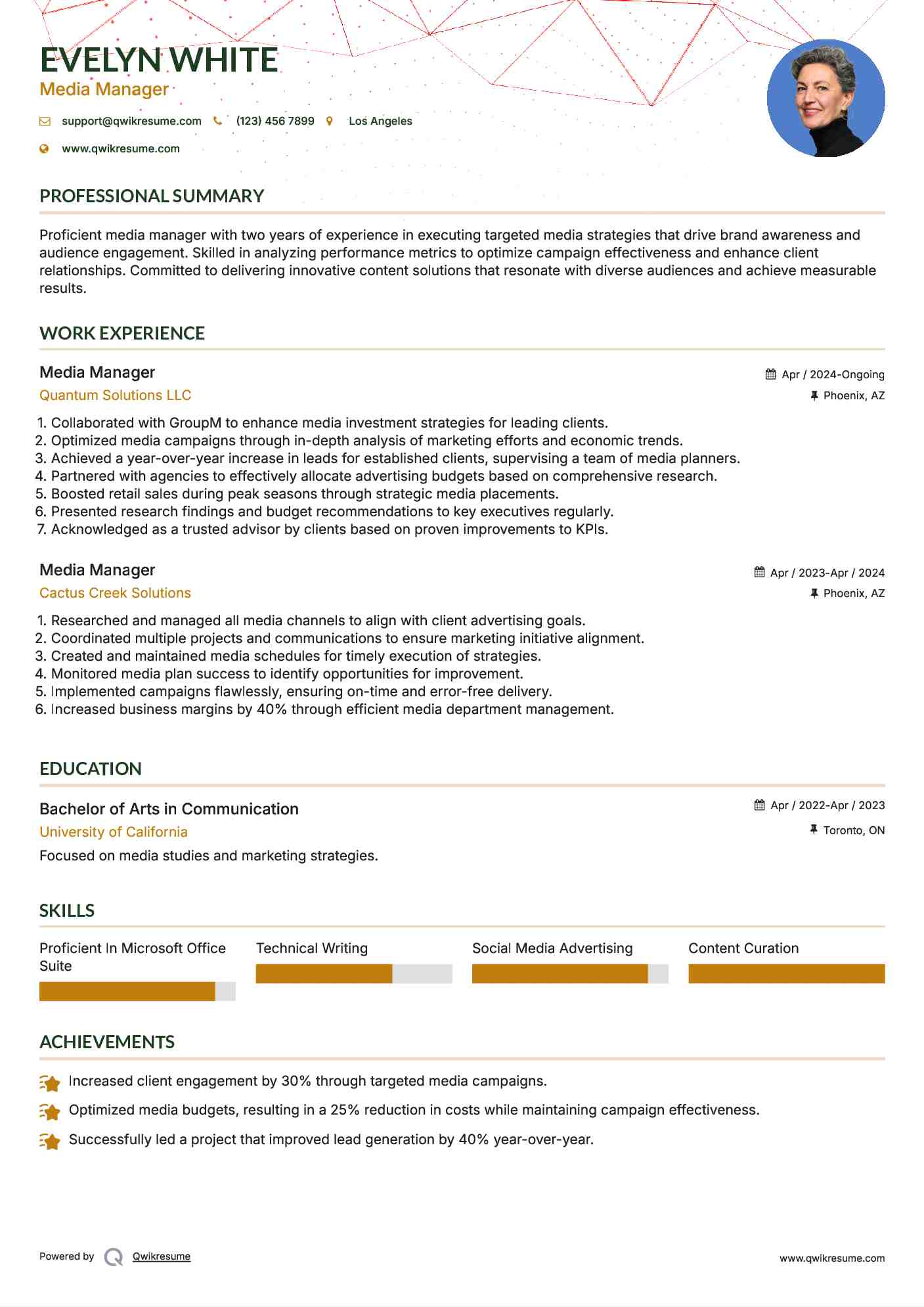 Media Manager Resume Format