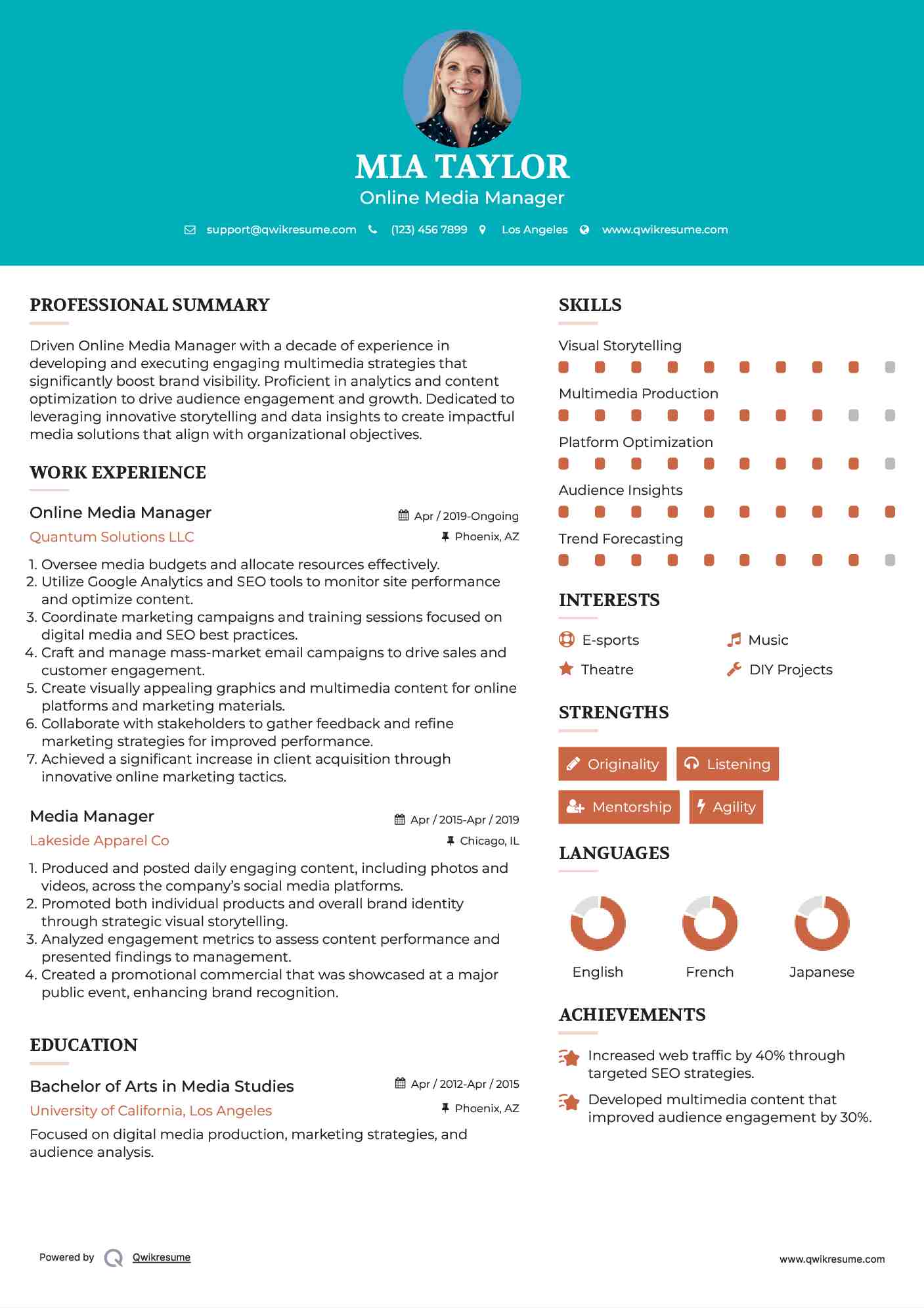 Online Media Manager Resume Sample