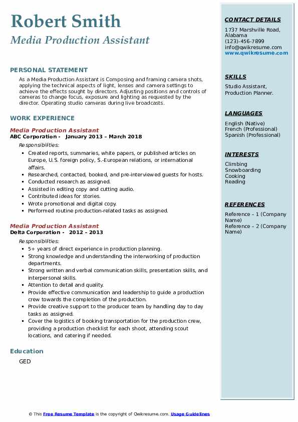 Media Production Assistant Resume - Media Production Assistant 1664719683 Pdf 