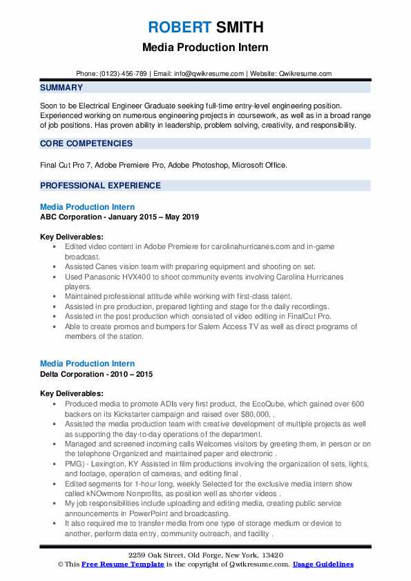 Media Production Intern Resume Samples QwikResume