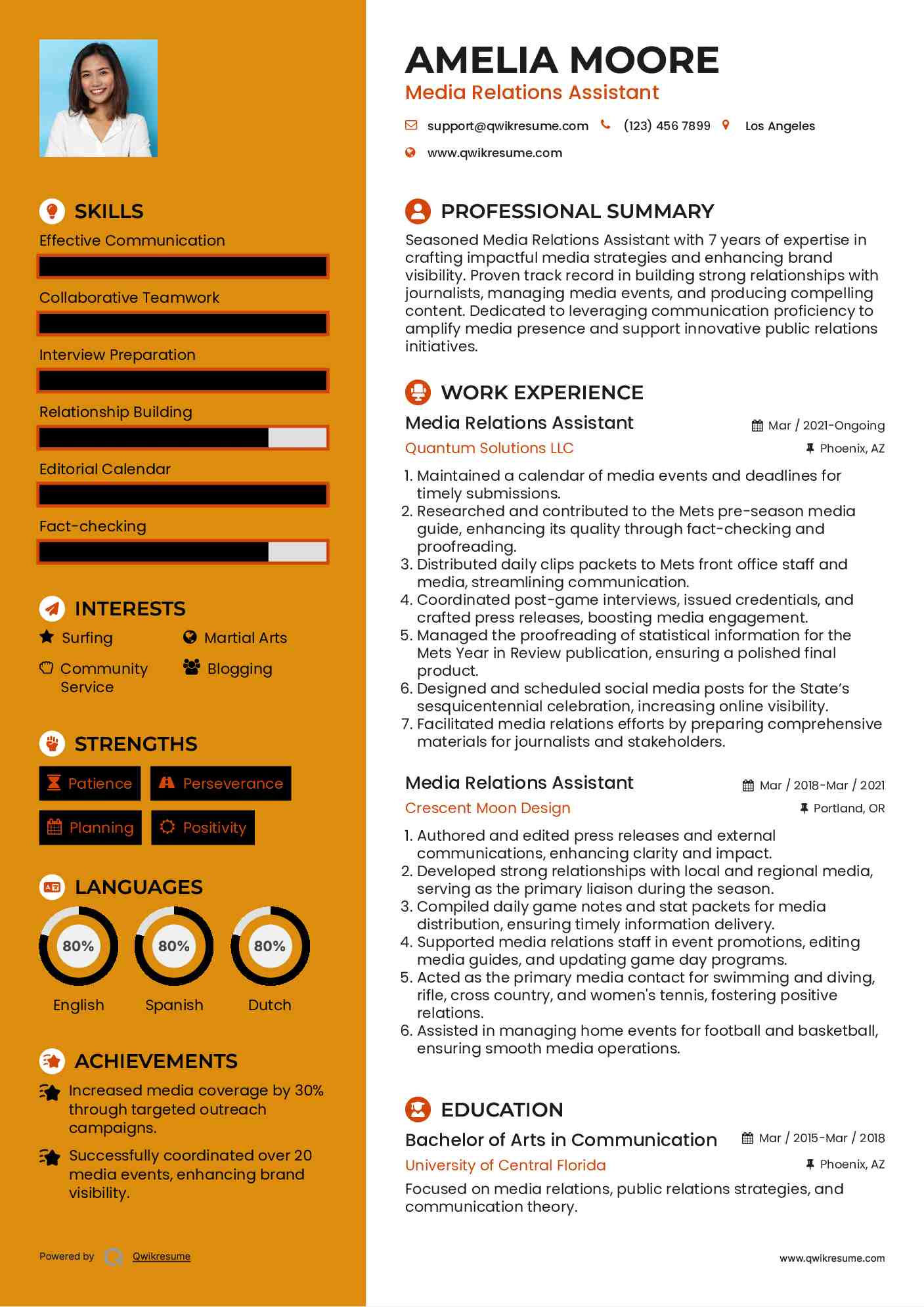 Media Relations Assistant Resume Format