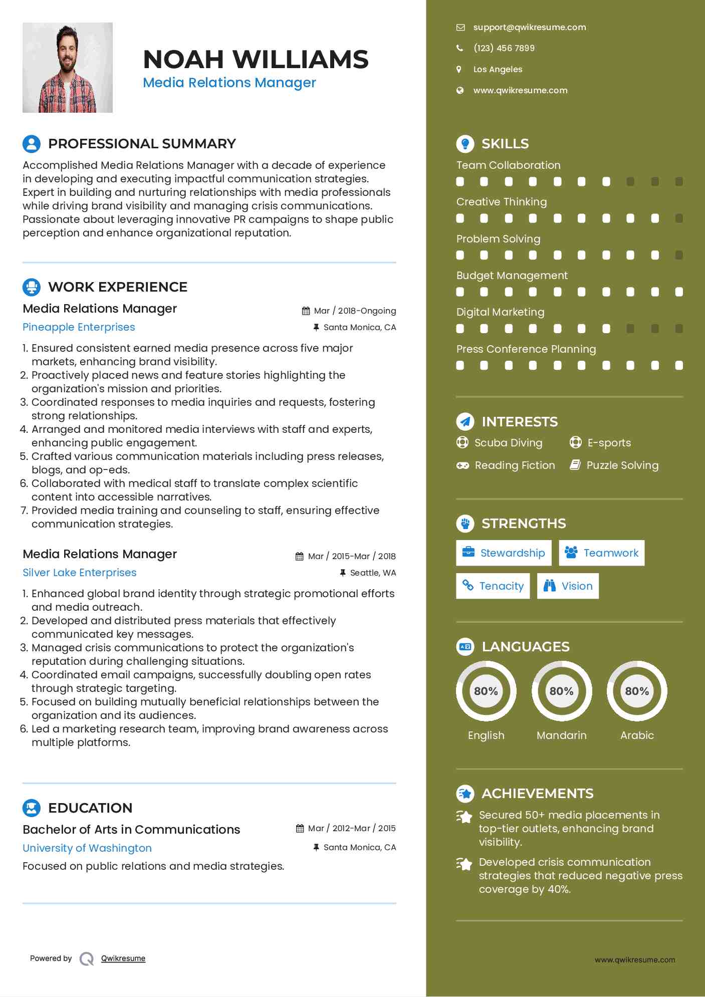 Media Relations Manager Resume Samples QwikResume