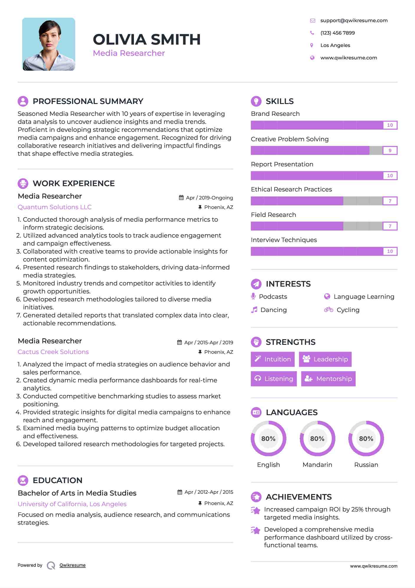 Media Researcher Resume Example