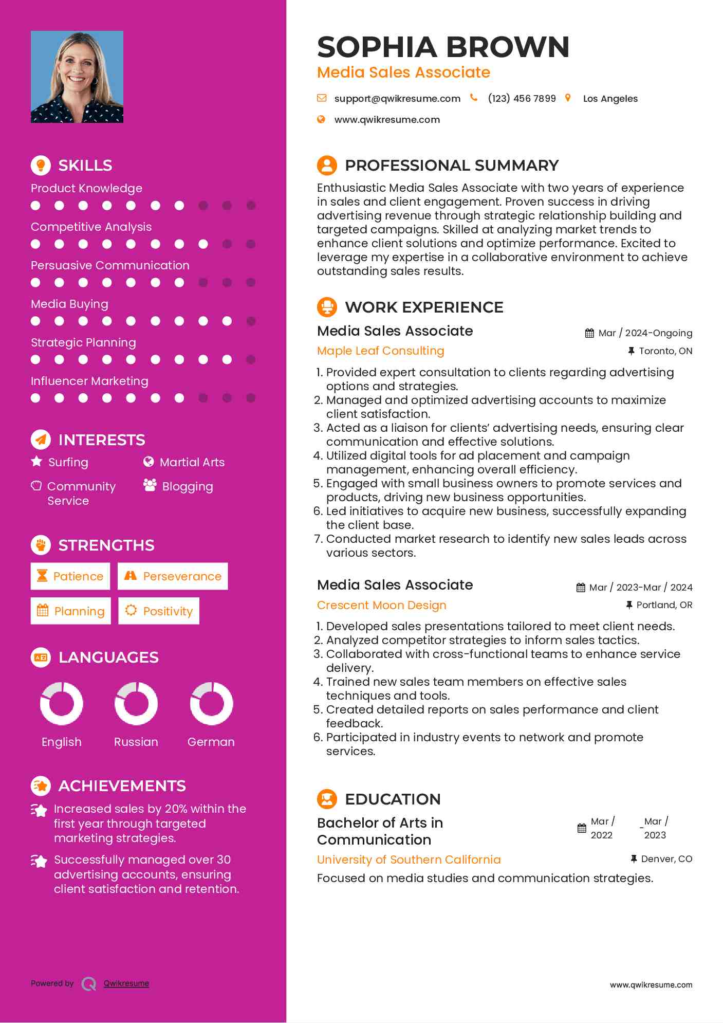 Media Sales Associate Resume Template