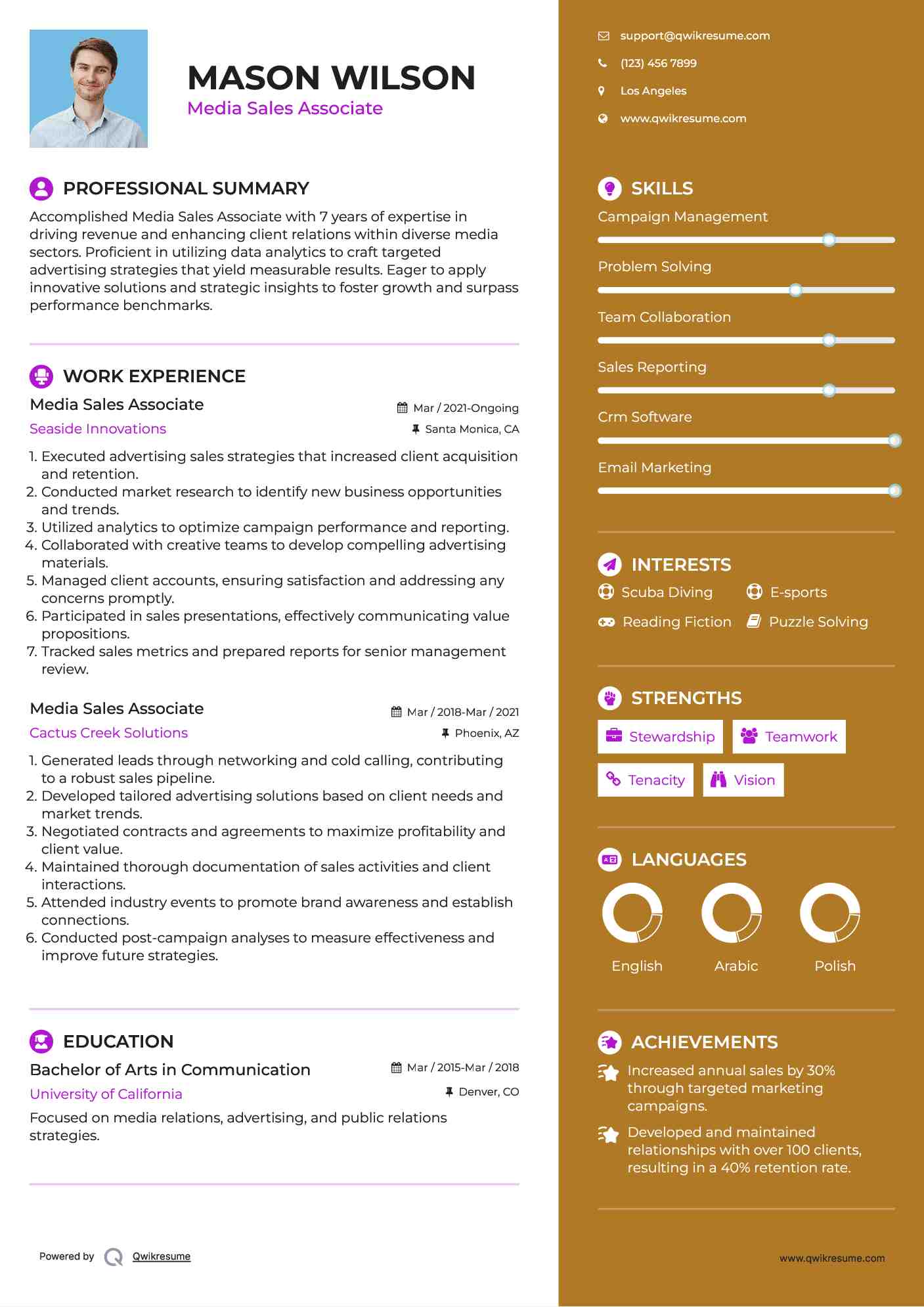 Media Sales Associate Resume Template