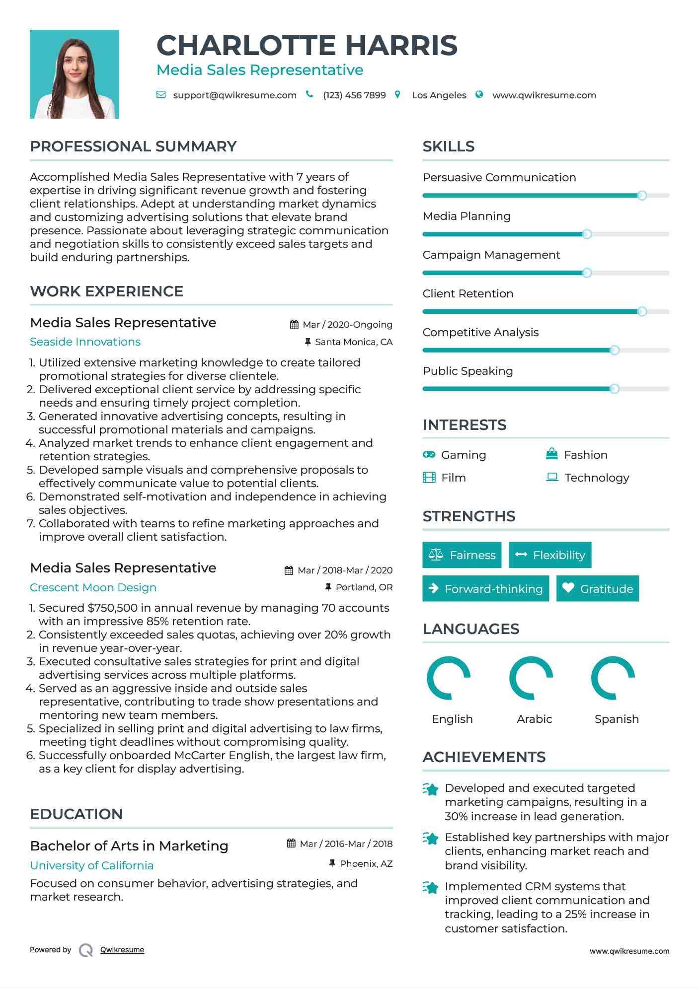 Media Sales Representative Resume Model