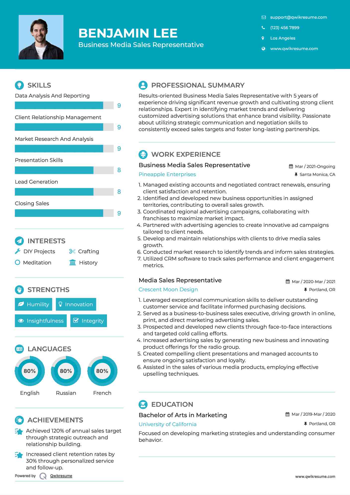 Business Media Sales Representative
 Resume Model