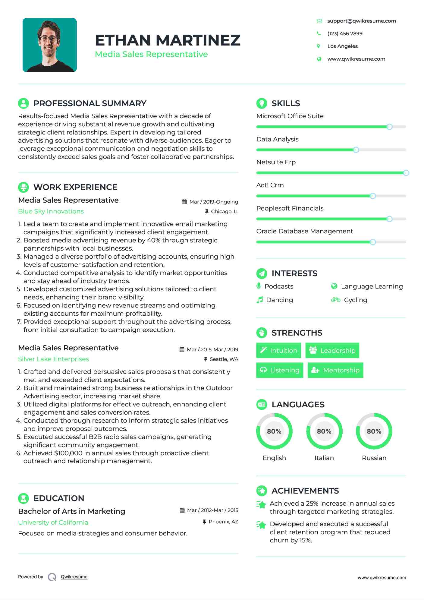 Media Sales Representative Resume Model