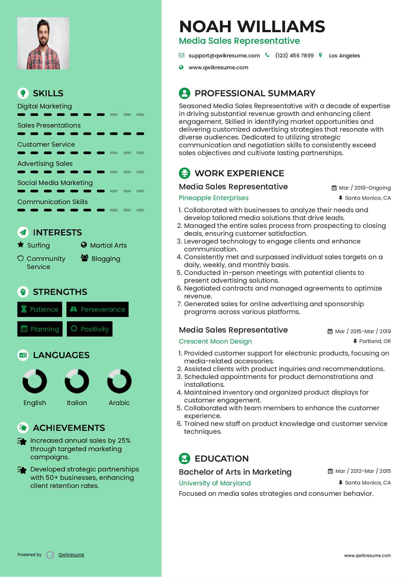 Media Sales Representative Resume Template