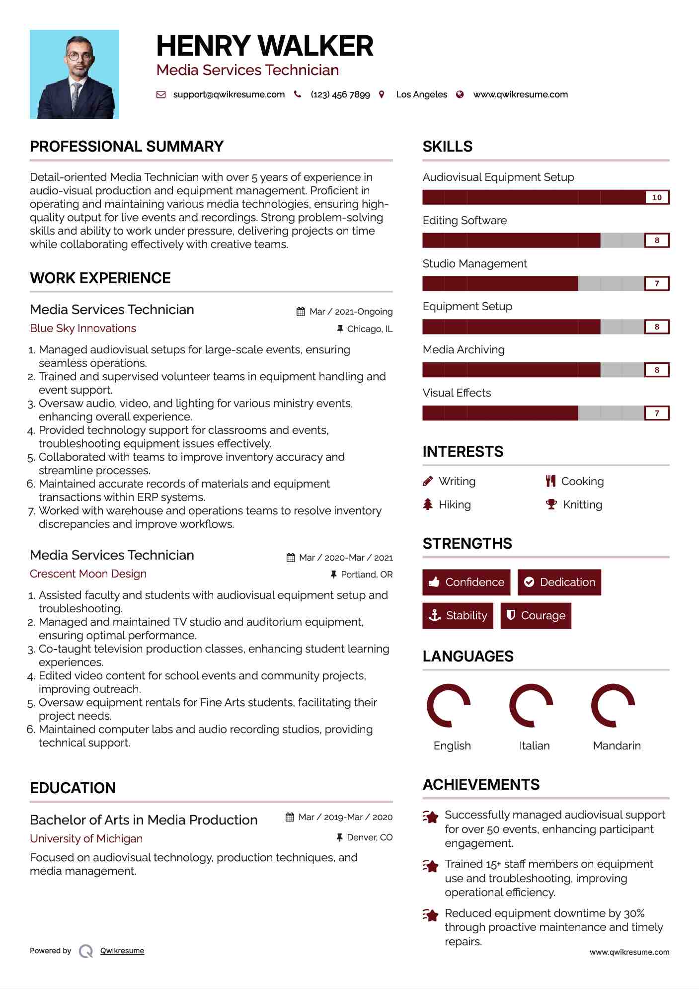 Media Services Technician Resume Template