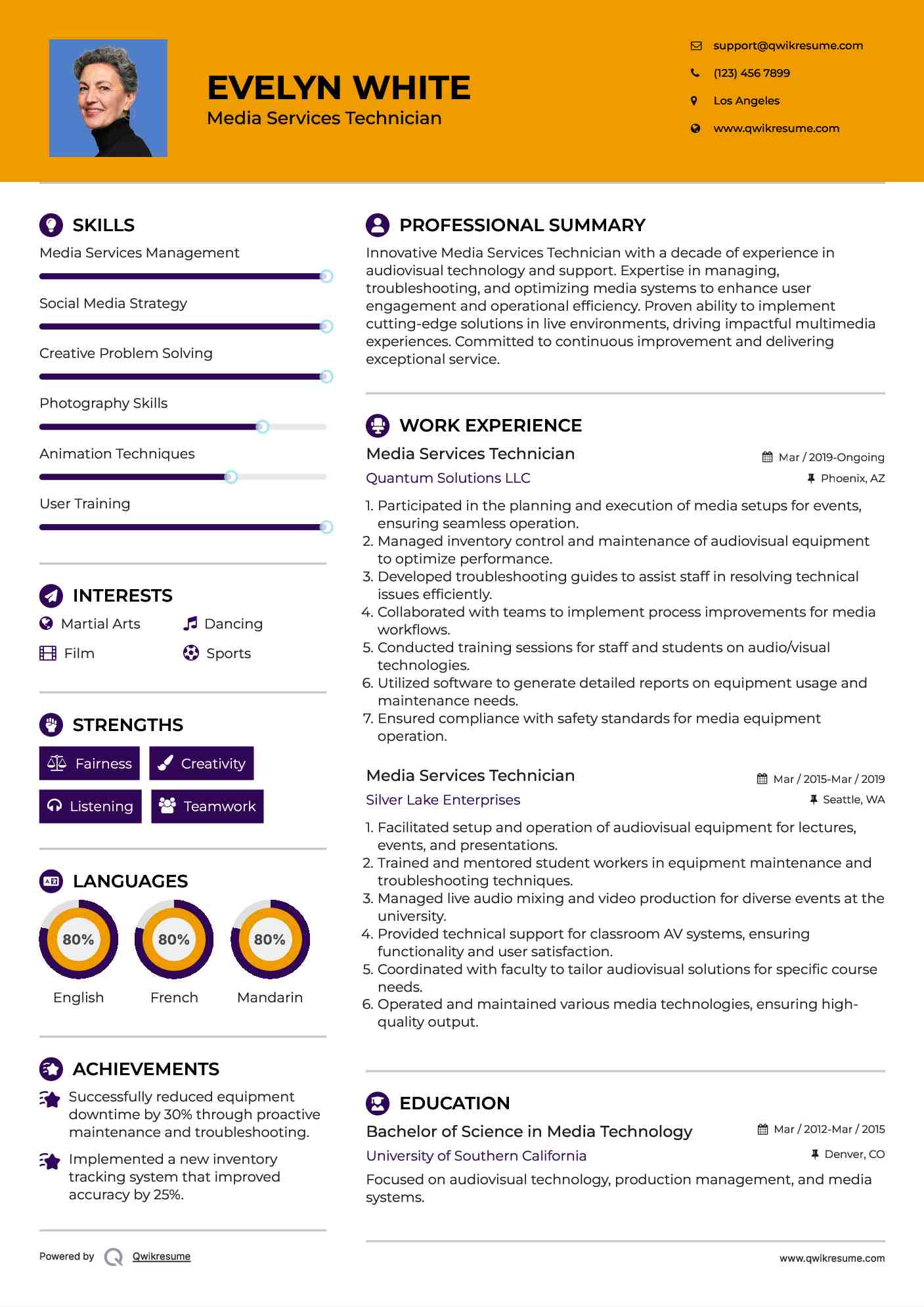 Media Services Technician Resume Example