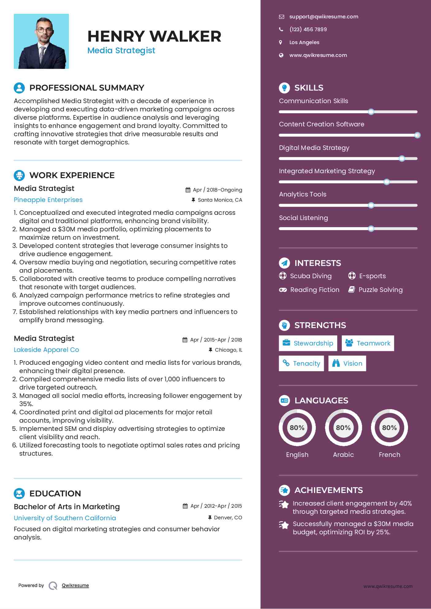 Media Strategist Resume Format