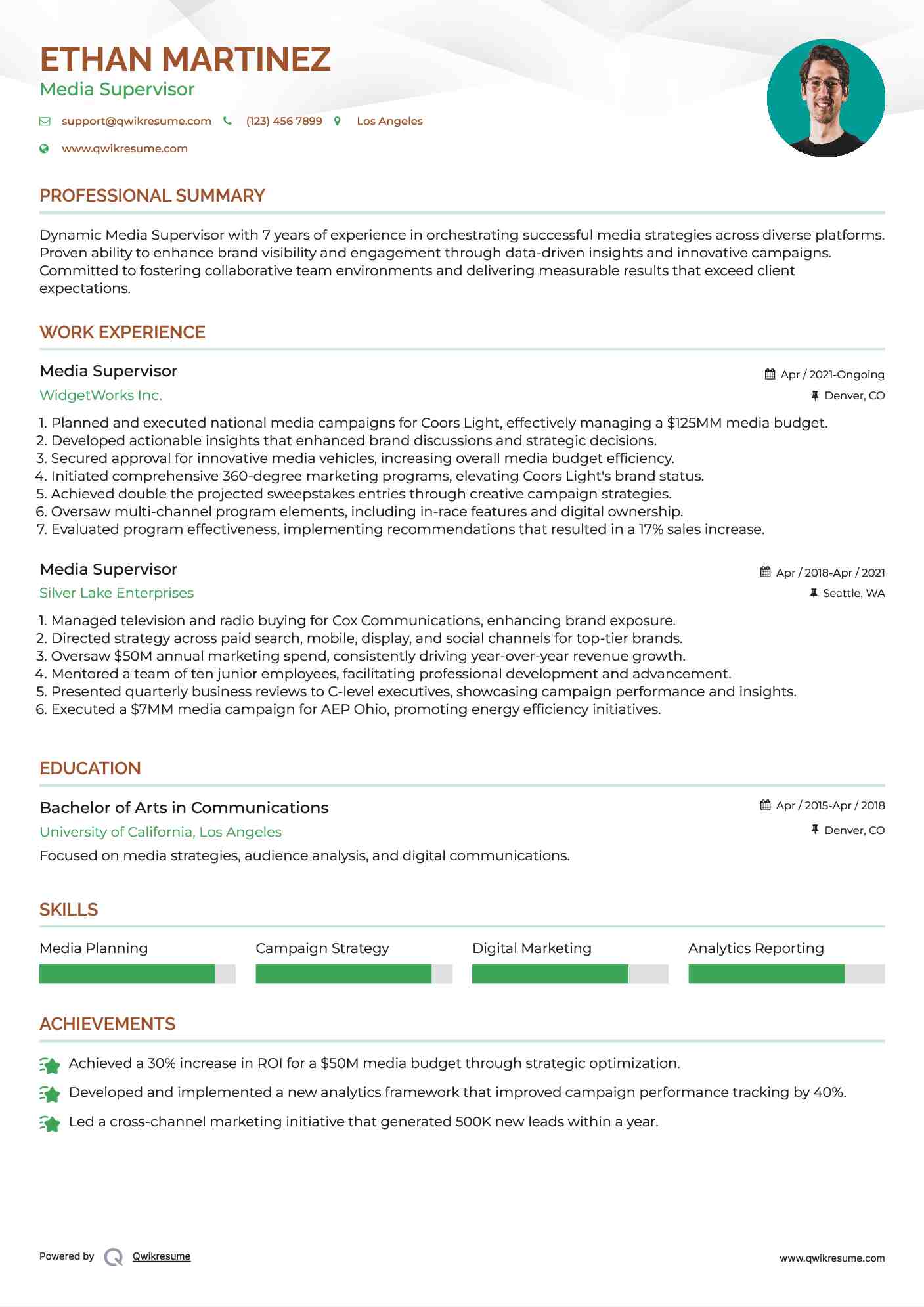 Media Supervisor Resume Format