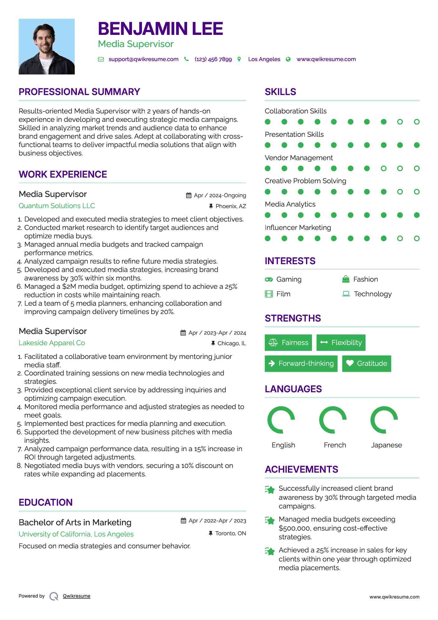 Media Supervisor Resume Template