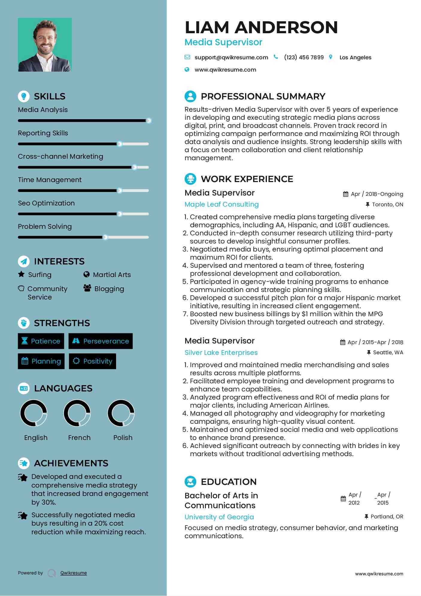 Media Supervisor Resume Example