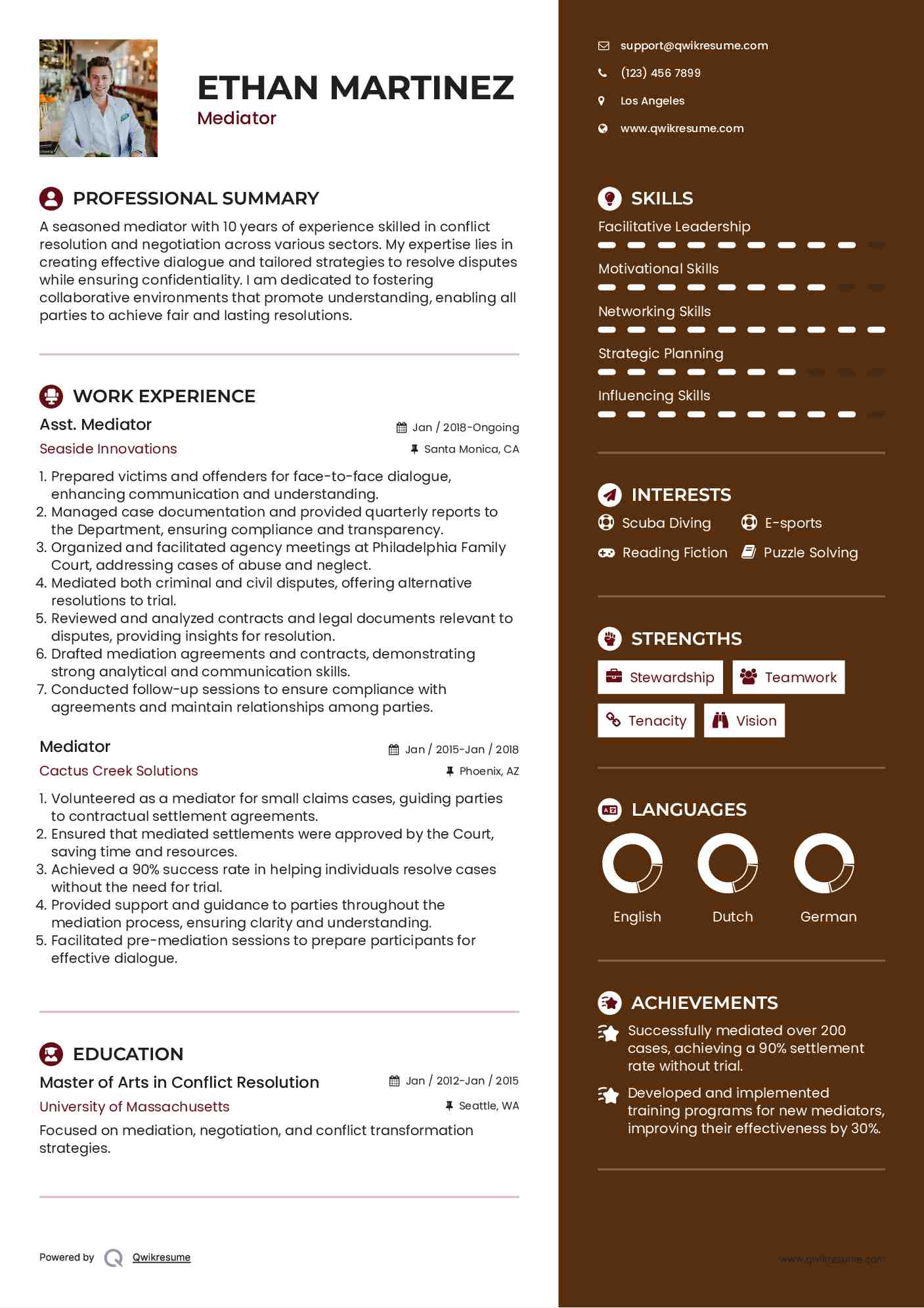 Asst. Mediator Resume Format